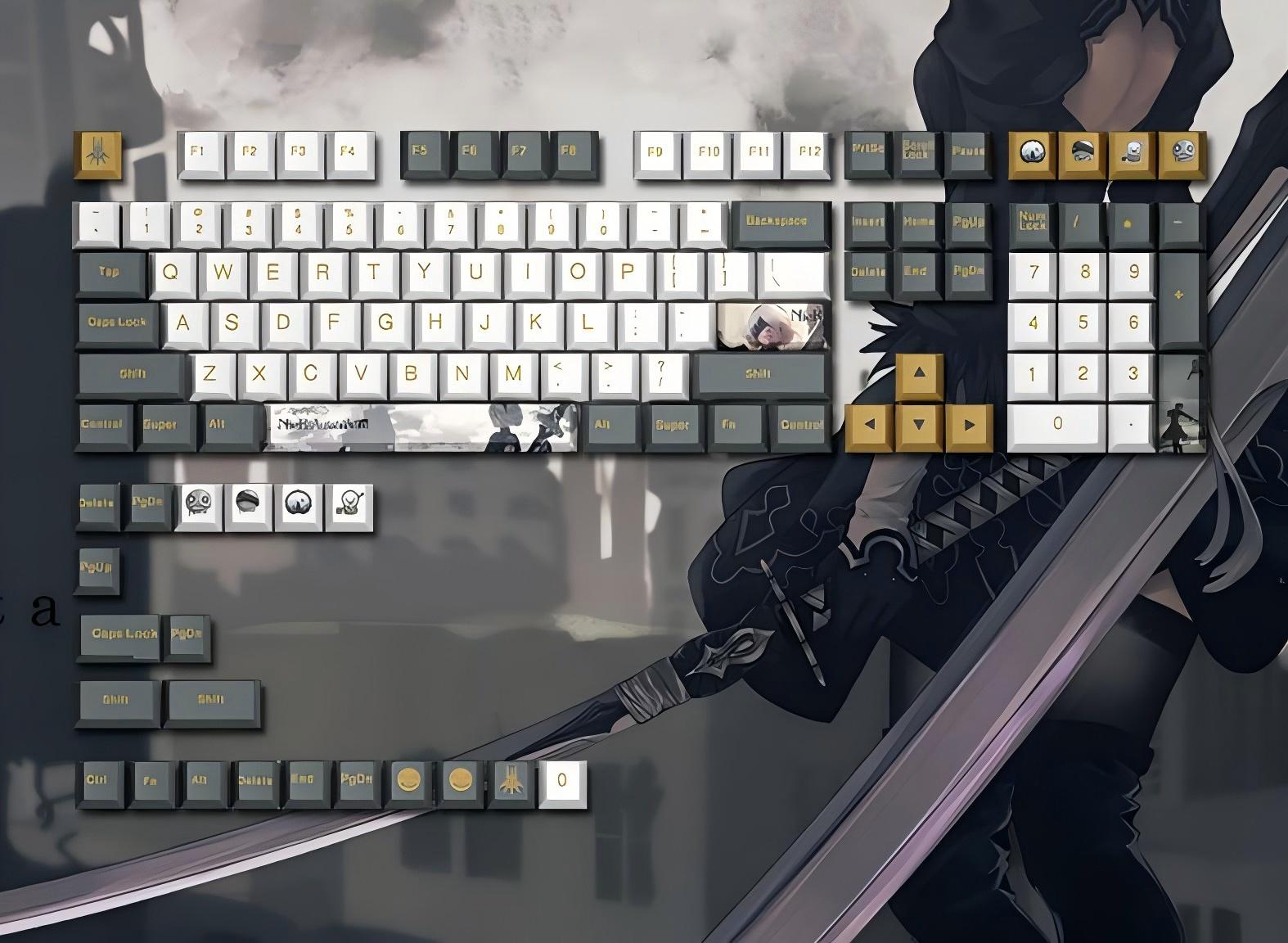 NieR: Automata themed series, PBT five sided sublimation keycaps cherry height, anime and game personalized keycaps set
