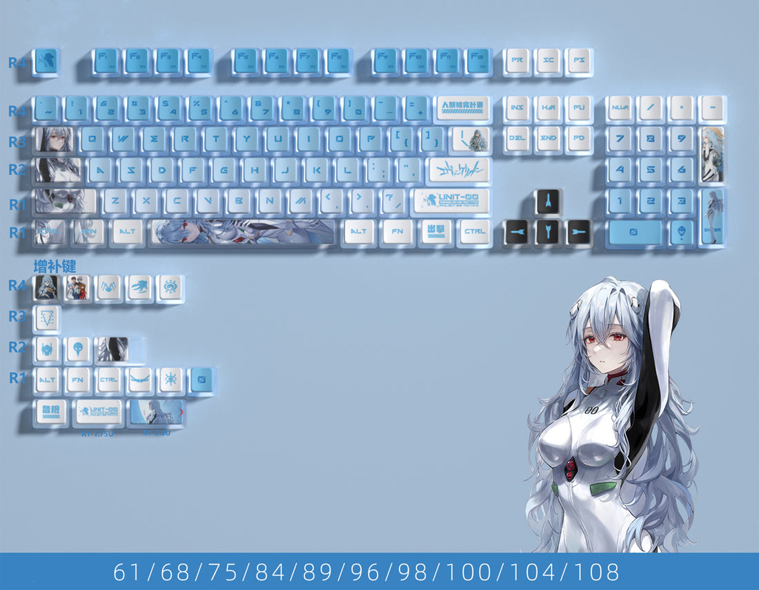 EVA, Ayanami Rei theme set keycap, five side sublimation PBT keycap anime game set keycap
