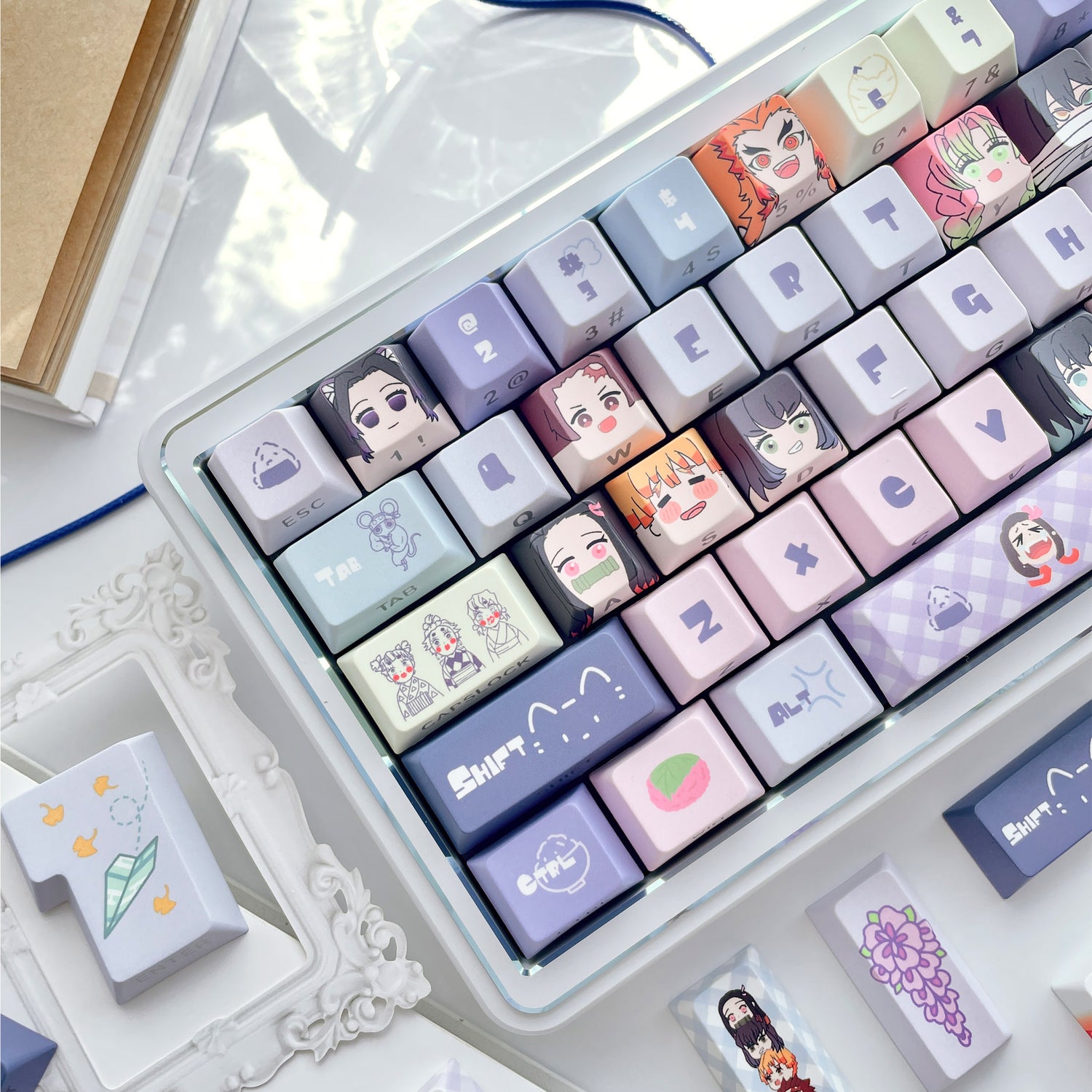 Demon Slayer: Kimetsu no Yaiba Theme Keycap Two dimensional Anime Peripheral Mechanical Keycap PBT Five sided Heat Sublimation Personalized Keycap Set