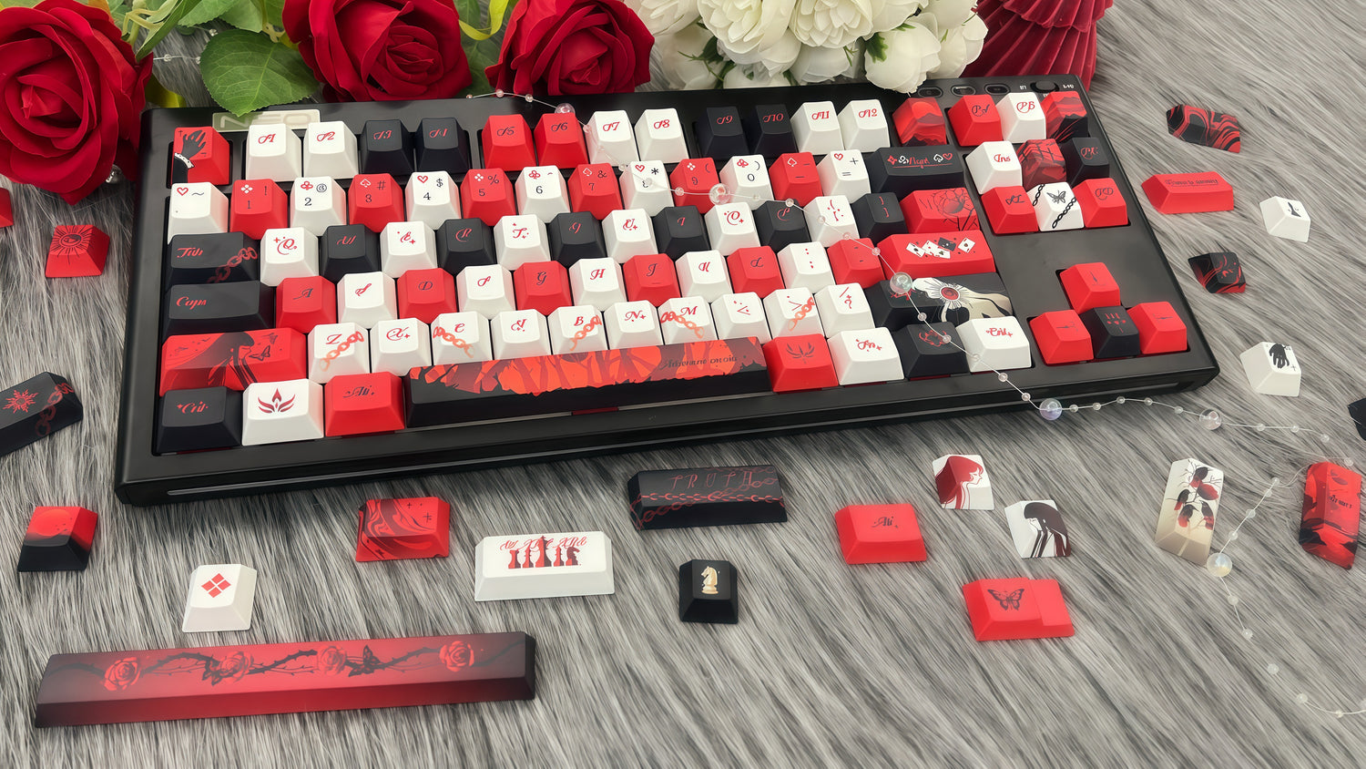Double Girl Theme PBT Five sided Heat Sublimation Red and Black Personalized Keycap Set