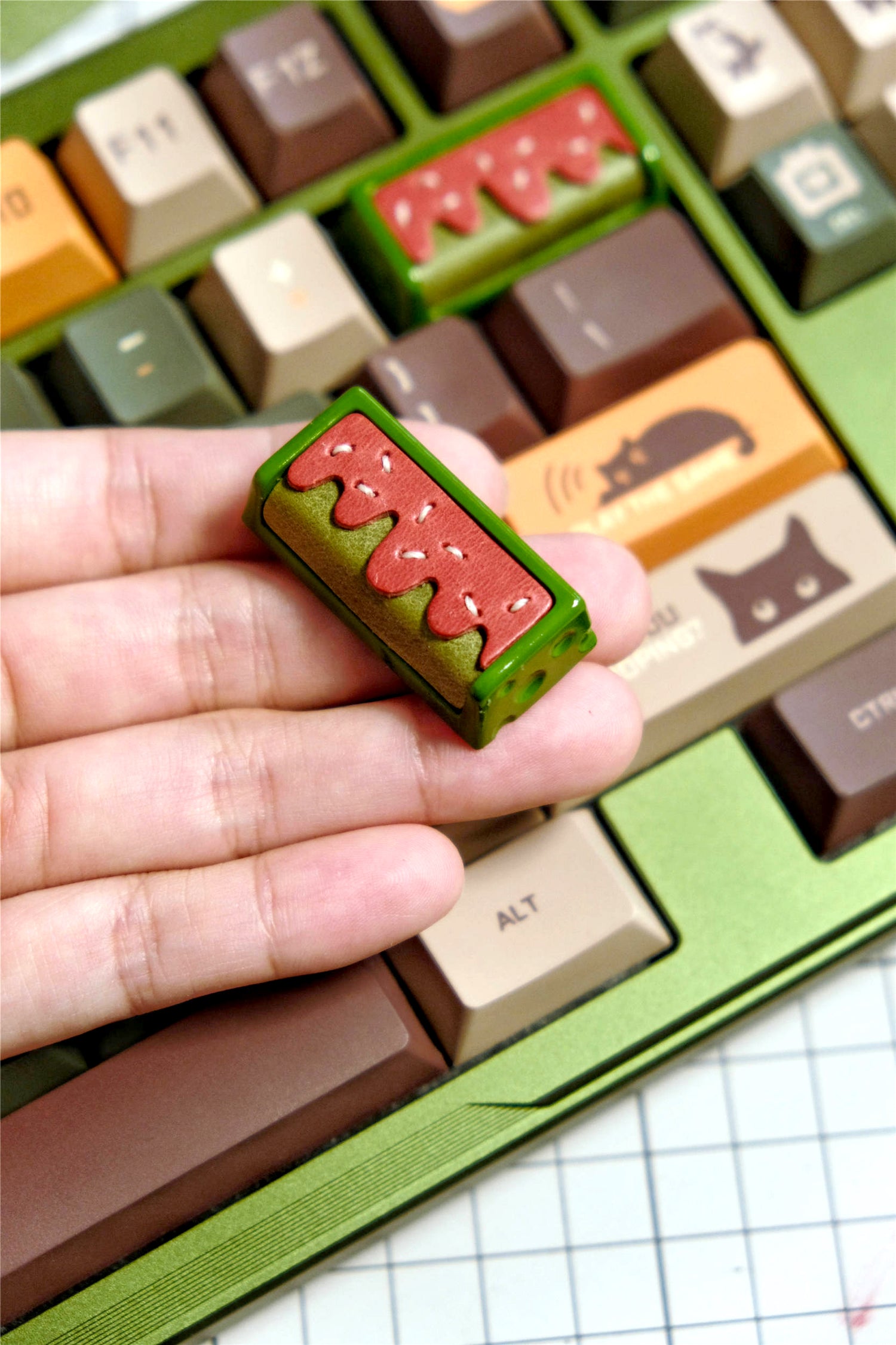 Delicious cake, 2U leather+resin personalized keycaps, mechanical keyboard decorative keycaps, food art creative keycaps