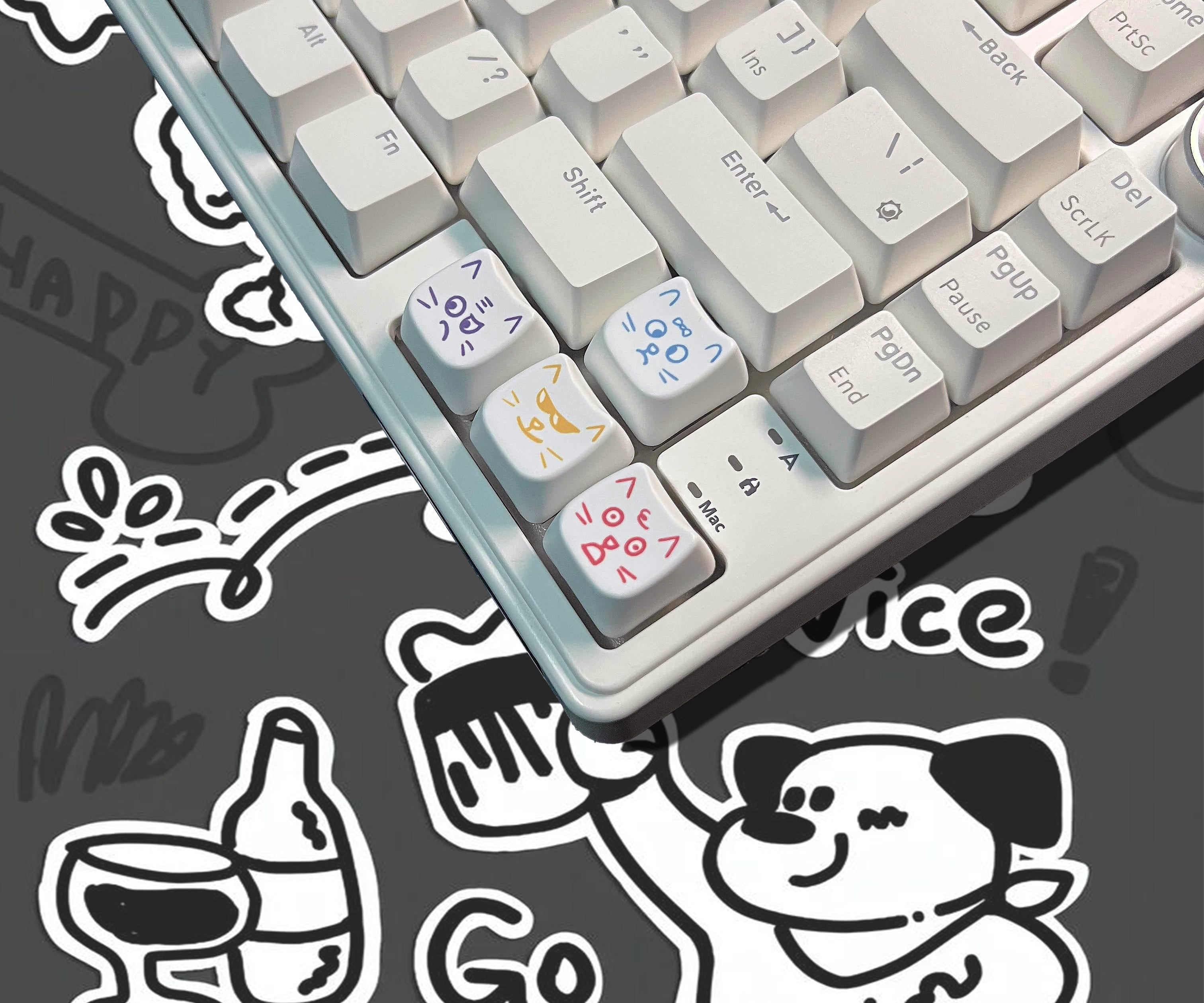 Cute cat 8-key emoji, heat sublimated PTB material, personalized keycap.