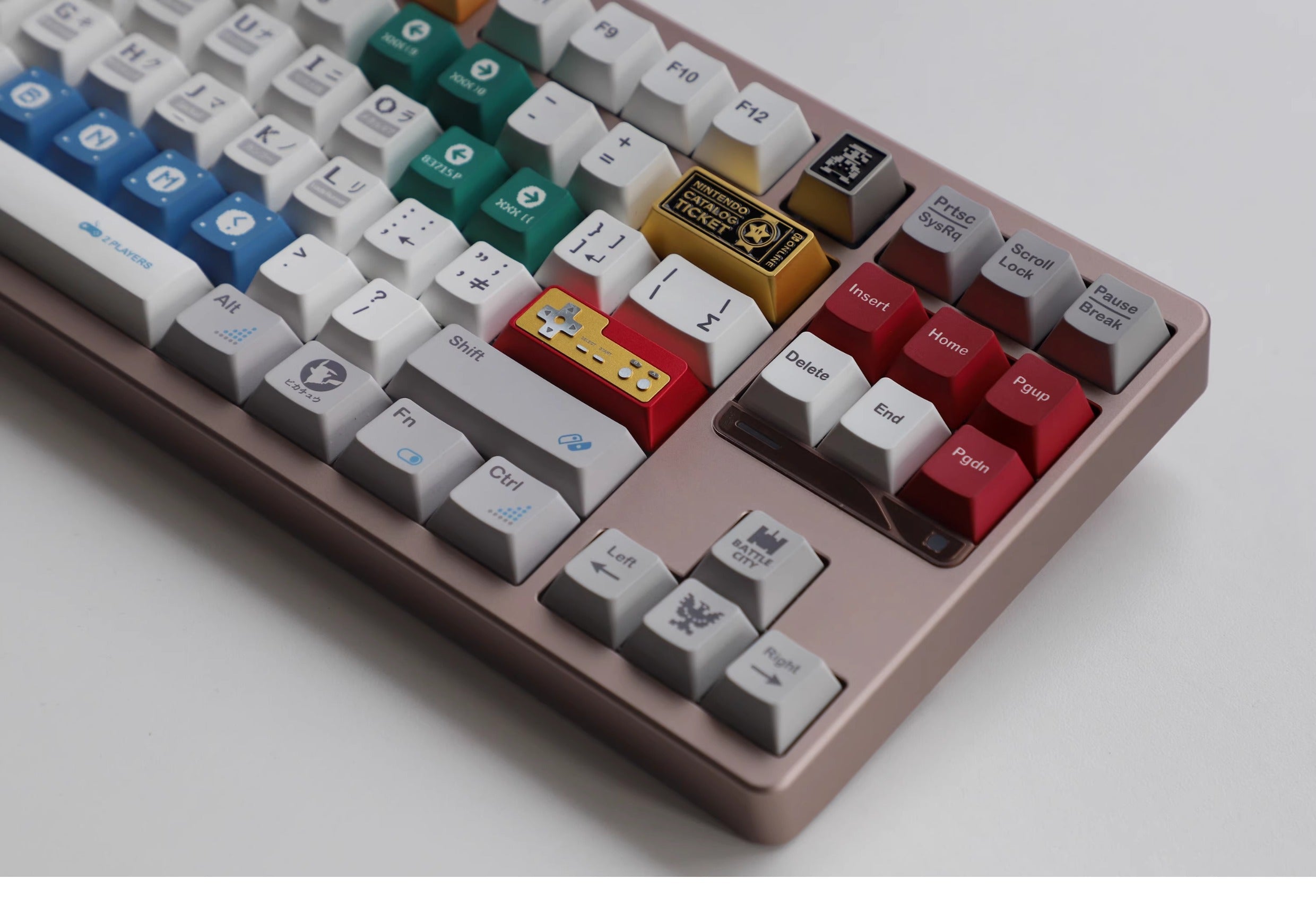 Metal die-cast, 2.25U red and white FC game console controller, mechanical keyboard cap, anodized metal keycap
