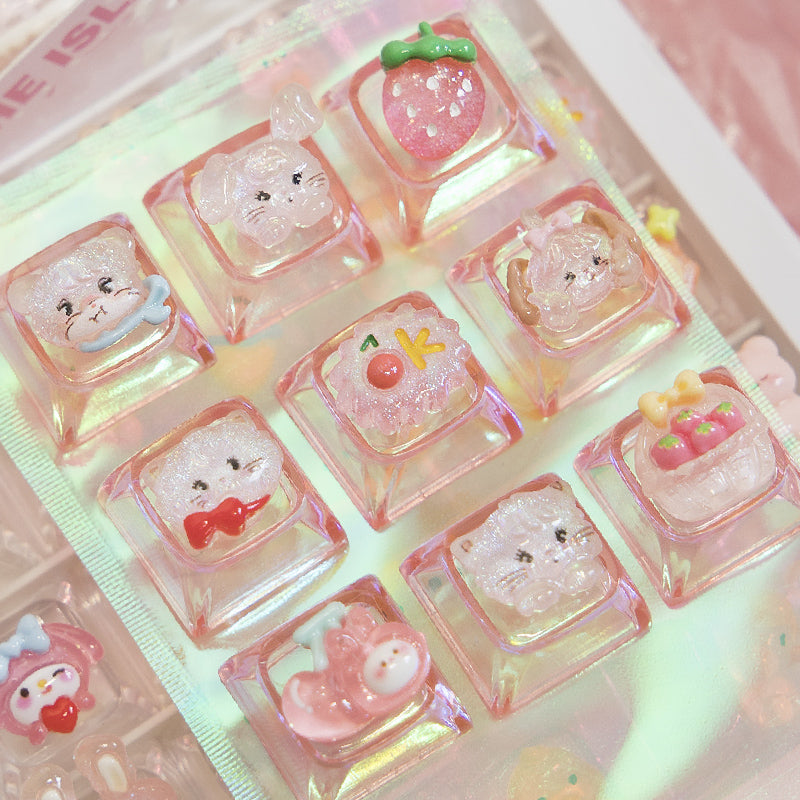 Mikko Transparent Keycaps Customized Fine Sparkling Pink Personalized Keycaps, Cute Pink Keyboard Decorative Keycaps