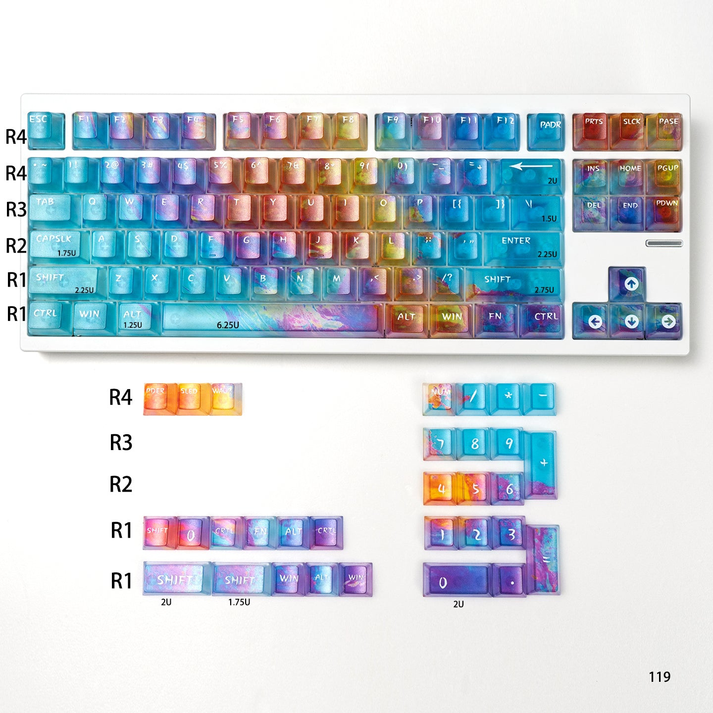 Dreamy Gradient Dyeing Series 5-sided Mist Transparent, Mechanical Keyboard Keycaps, PBT Original Factory Height