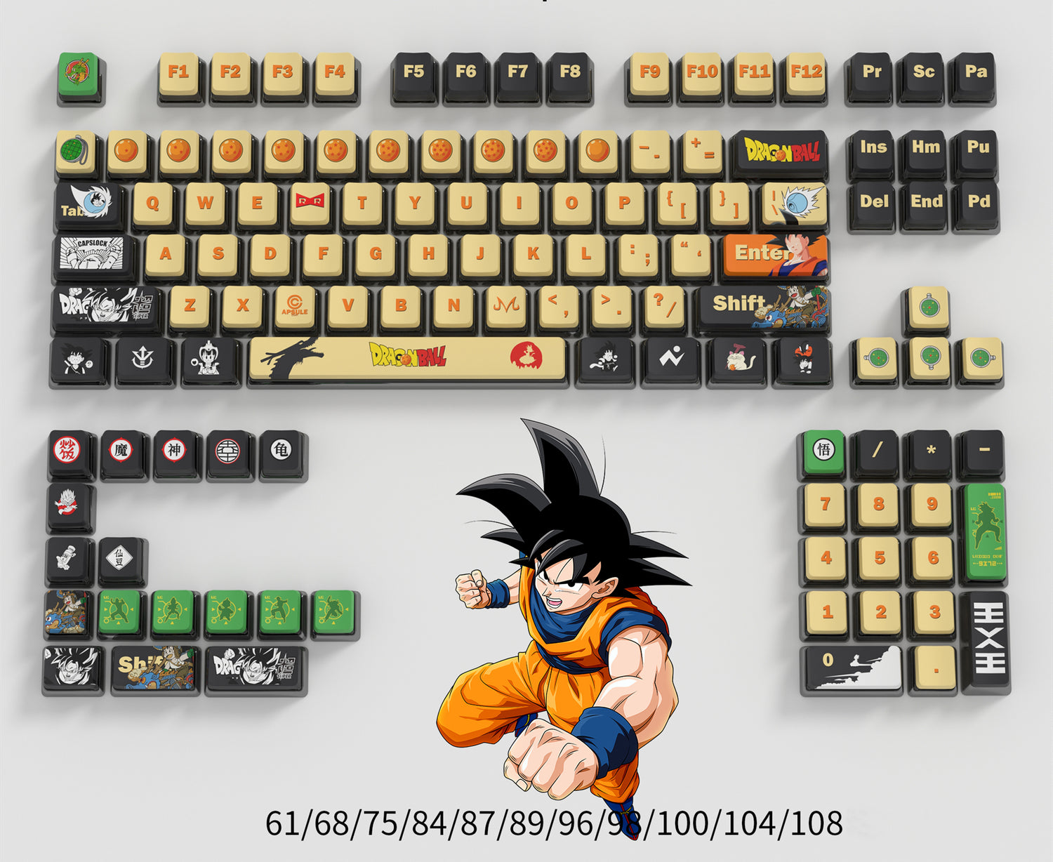 Dragon Ball themed four sided translucent pudding keycaps OEM height PBT sublimation anime themed custom keycaps
