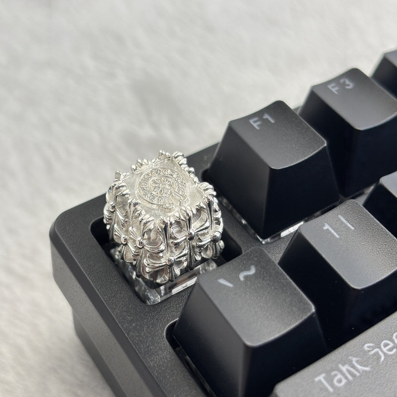 Chrome Hearts style, full keyboard key positions, 925 sterling silver custom trendy cultural keycaps, fashionable and personalized artistic decorative keycaps.