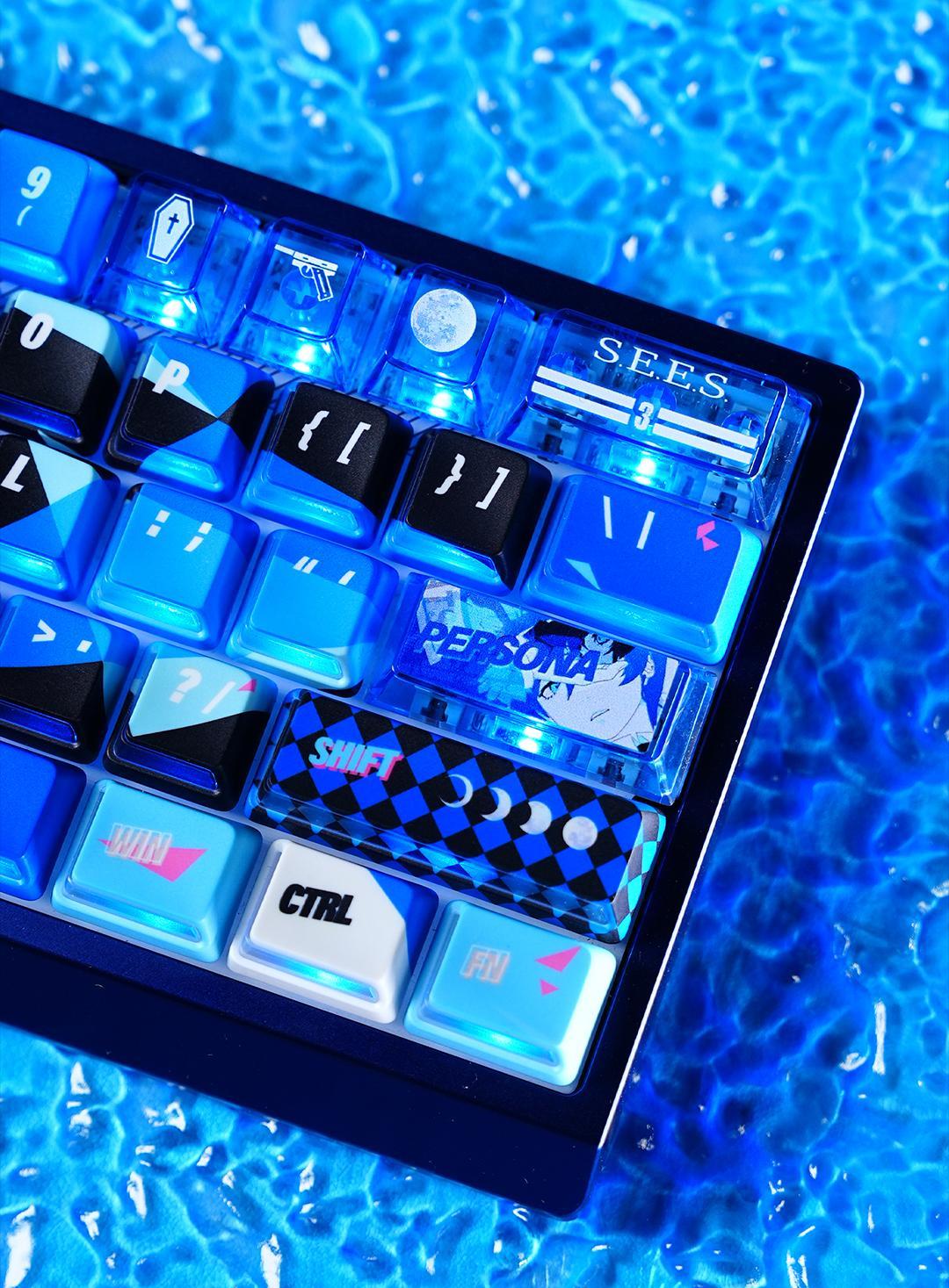 Persona P3R keycap pbt thermal sublimation blue nuclear power side transparent personalized keycap set