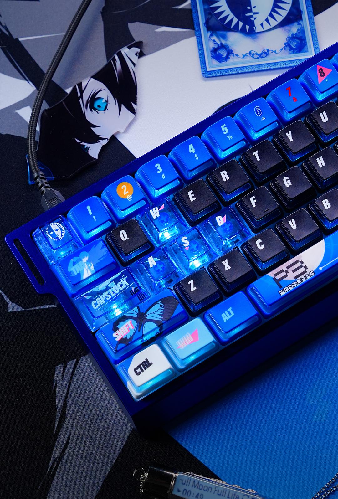 Persona P3R keycap pbt thermal sublimation blue nuclear power side transparent personalized keycap set