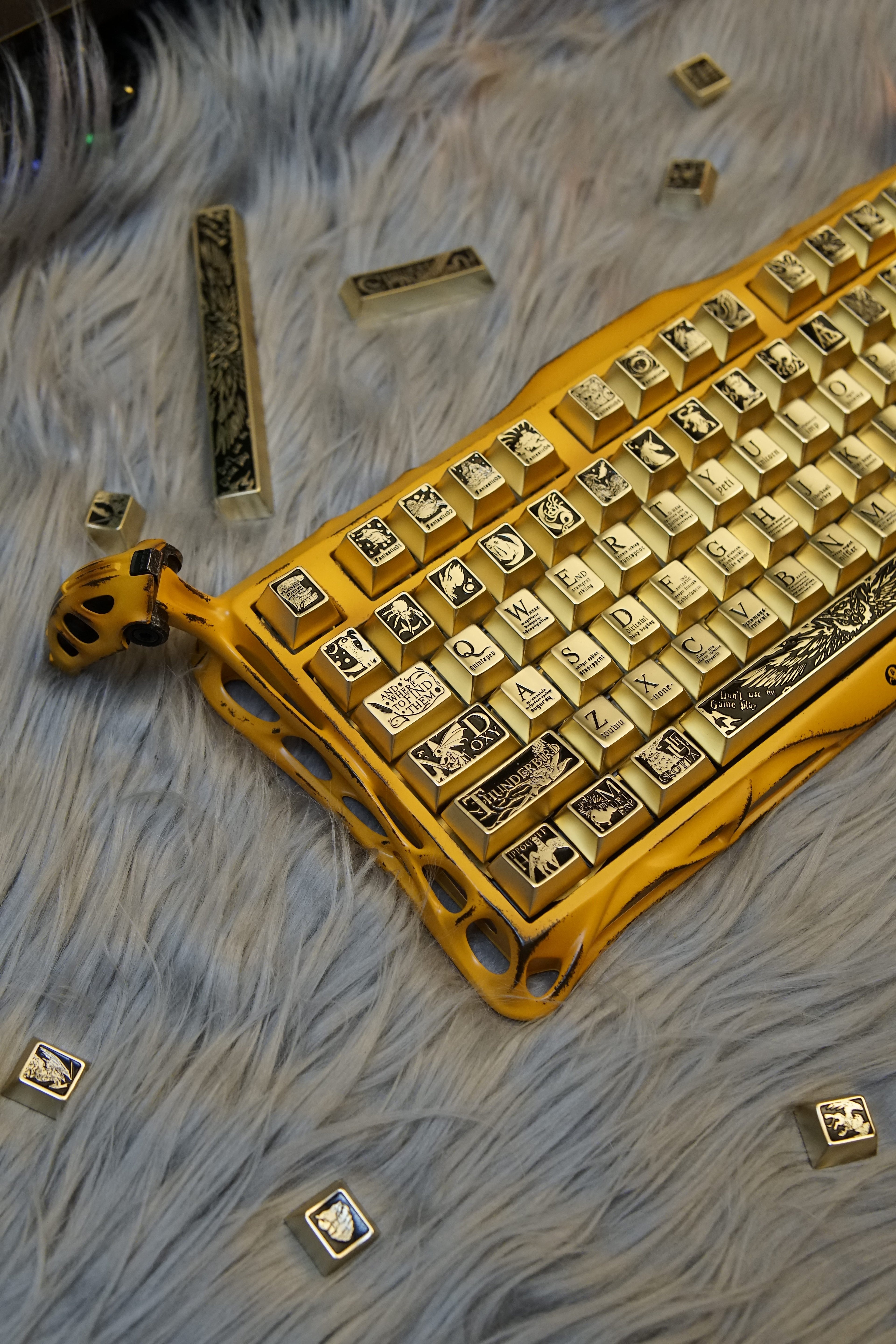 Fantastic Beasts theme, metal laser carved keycaps set, personalized keycaps made of zinc alloy material.