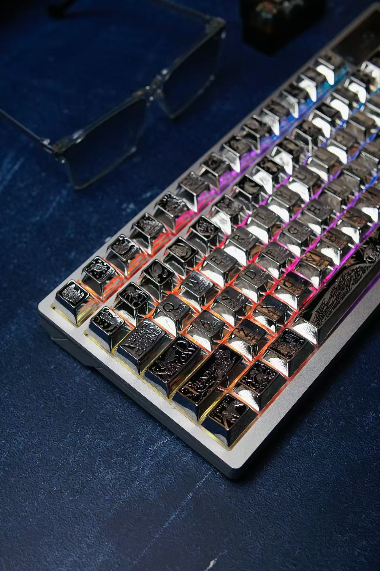 Fantastic Beasts theme, metal laser carved keycaps set, personalized keycaps made of zinc alloy material.