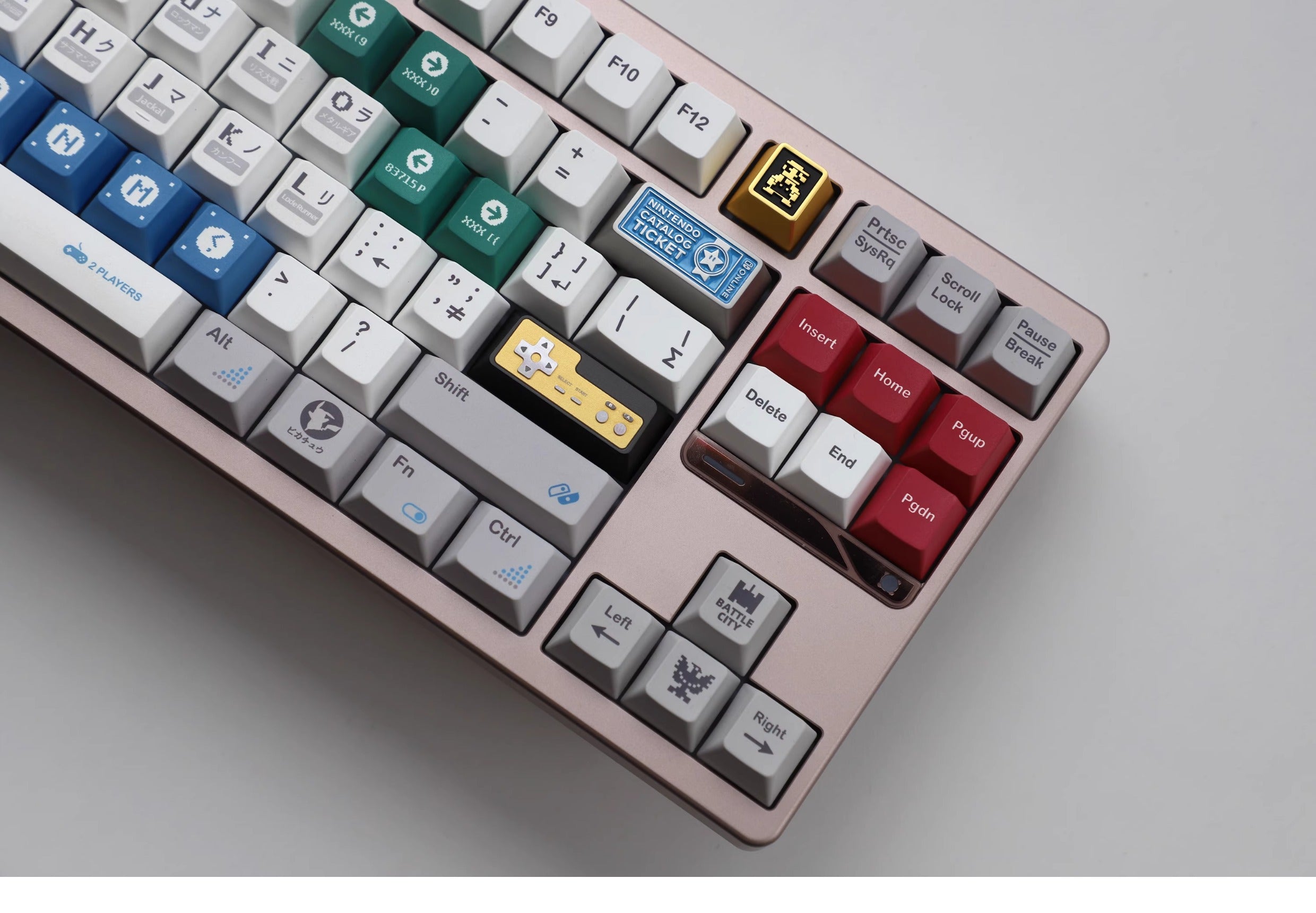 Metal die-cast, 2.25U red and white FC game console controller, mechanical keyboard cap, anodized metal keycap