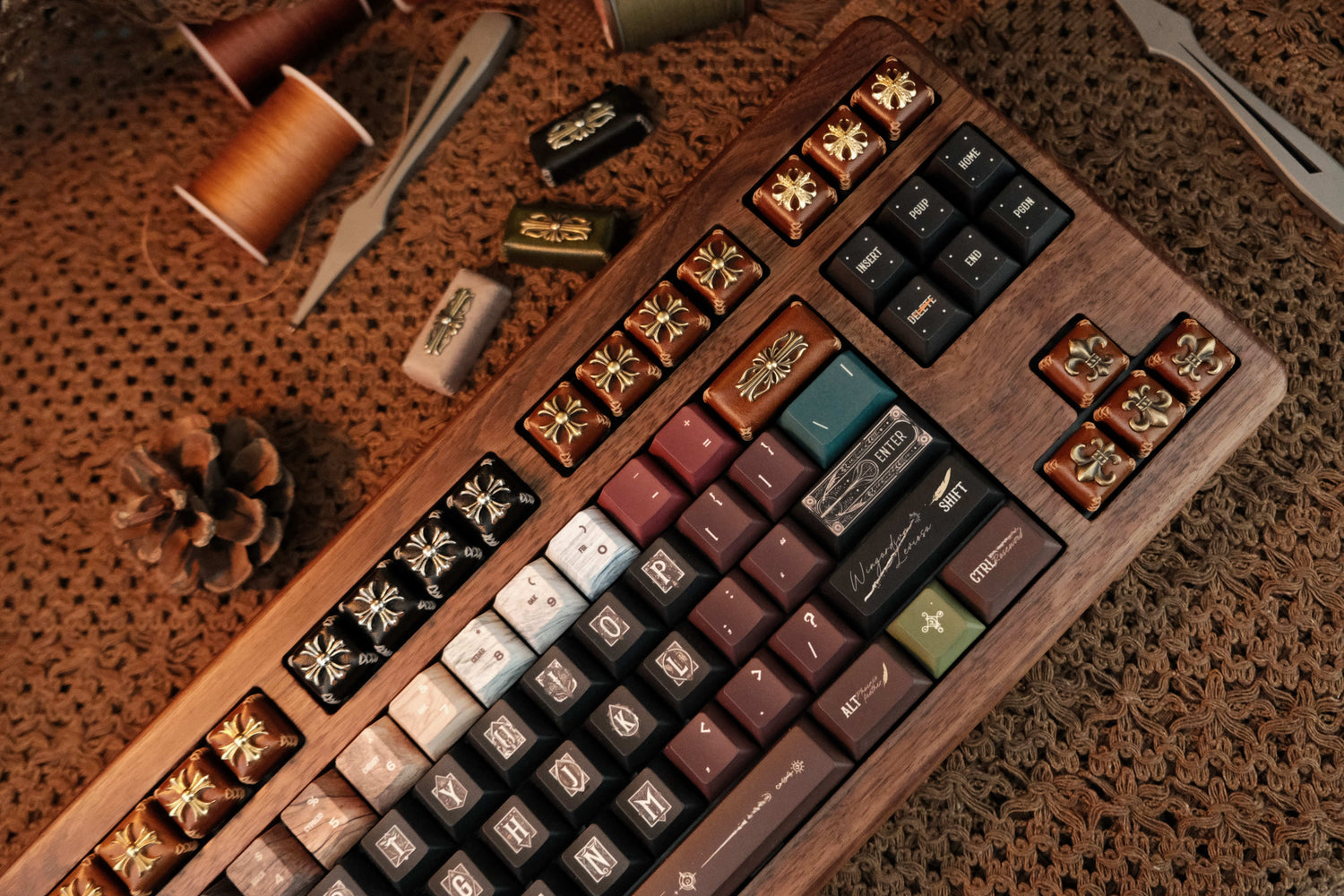 Leather sewing, resin base, Chrome Hearts, Retro style 2U backspace key personalized keycap, mechanical keyboard decorative keycap