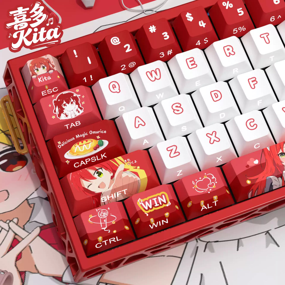 BOCCHI THE ROCK! Theme: Kita Ikuyo Personalized Keycap Set with Original Transparent Keycap PBT Thermal Sublimation Process