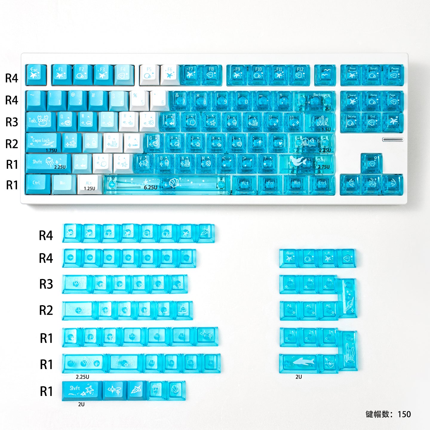 Snowy Mountain Strawberry Heartbeat Gradient Pink Transparent Mechanical Keyboard Keycaps Customization Complete Set PBT+PC Original Factory Height Set Keycaps