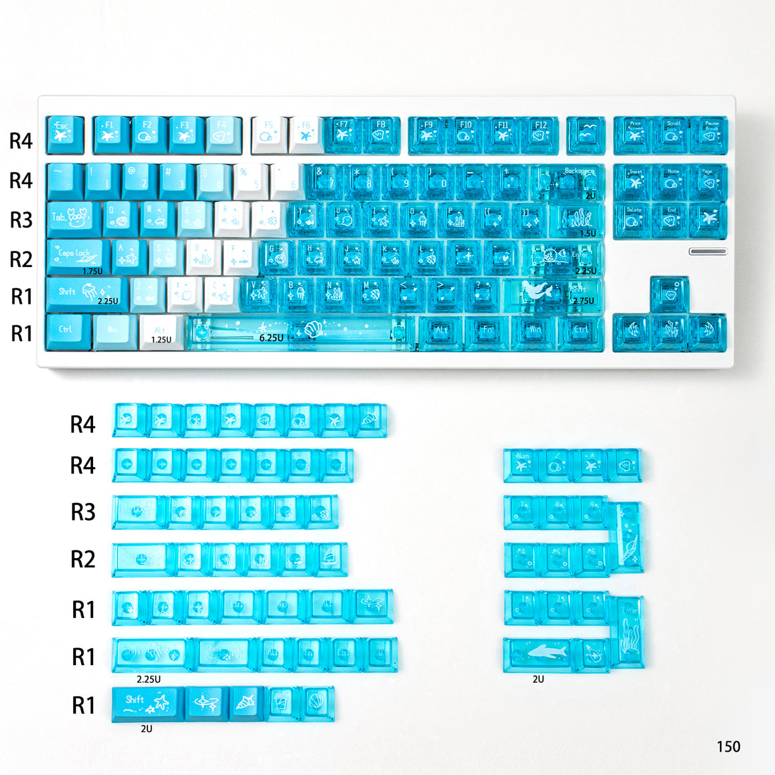Snowy Mountain Strawberry Heartbeat Gradient Pink Transparent Mechanical Keyboard Keycaps Customization Complete Set PBT+PC Original Factory Height Set Keycaps