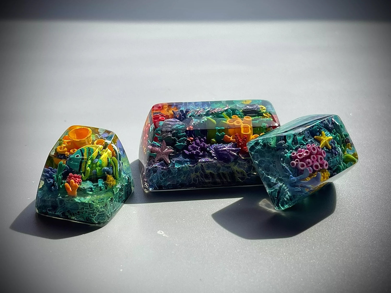 Underwater World Handmade Keycaps, Resin Personalized Keycaps, Crystal Drops of Glue Art Keycaps