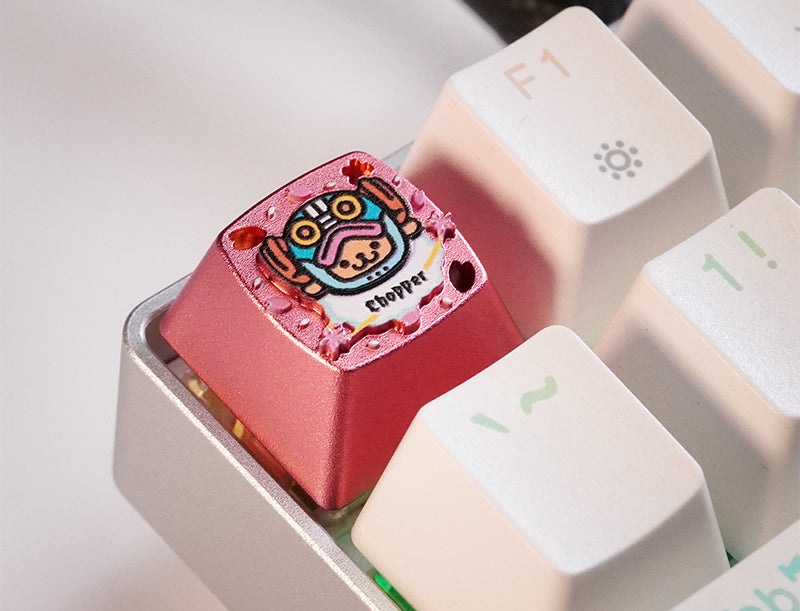 One Piece character cartoon character personalized keycap aluminum alloy metal anode process mechanical keyboard customized metal decorative keycap.