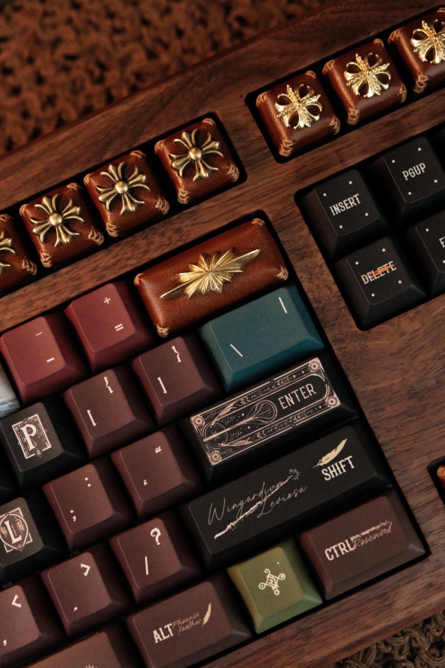 Leather sewing, resin base, Chrome Hearts, Retro style 2U backspace key personalized keycap, mechanical keyboard decorative keycap