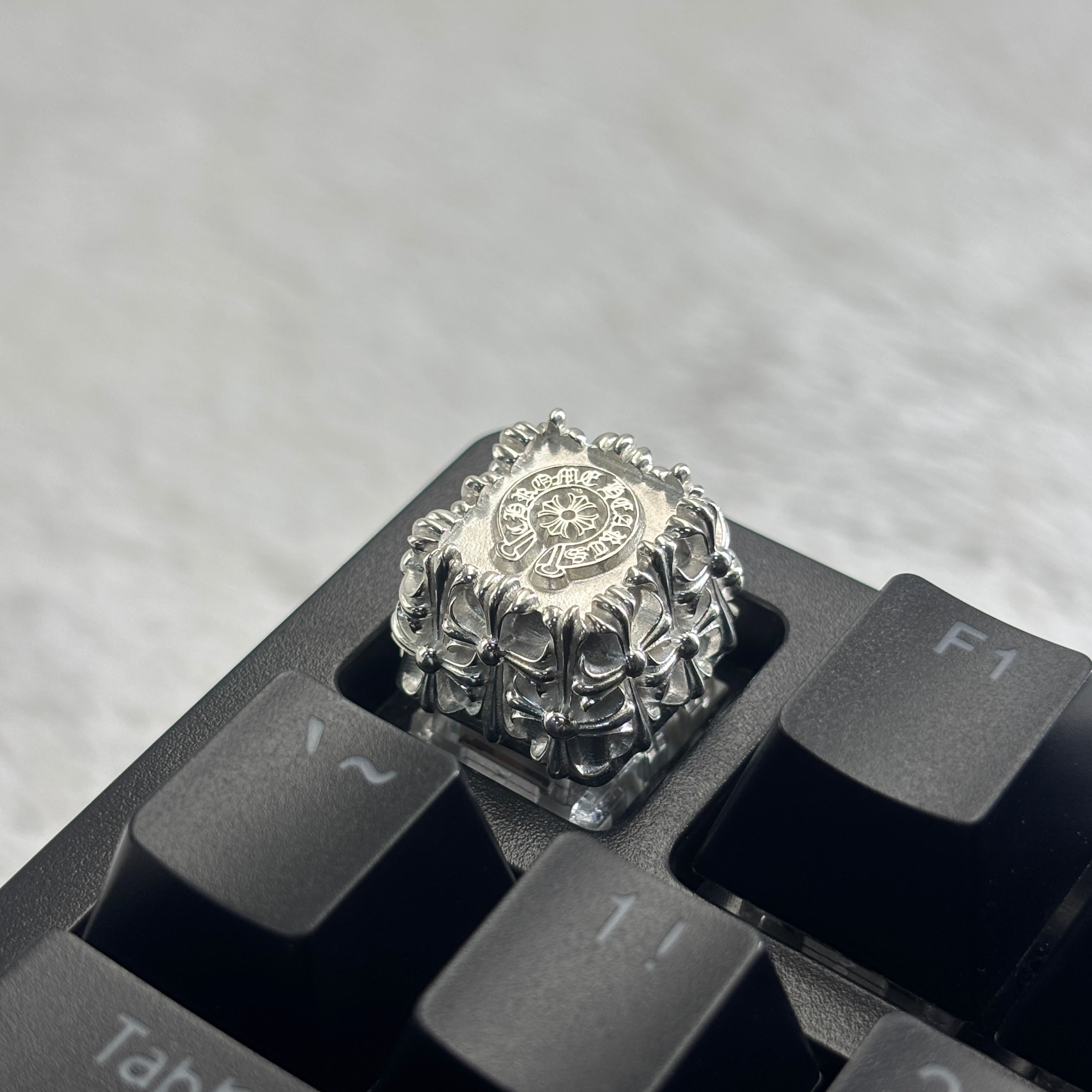 Chrome Hearts style, full keyboard key positions, 925 sterling silver custom trendy cultural keycaps, fashionable and personalized artistic decorative keycaps.