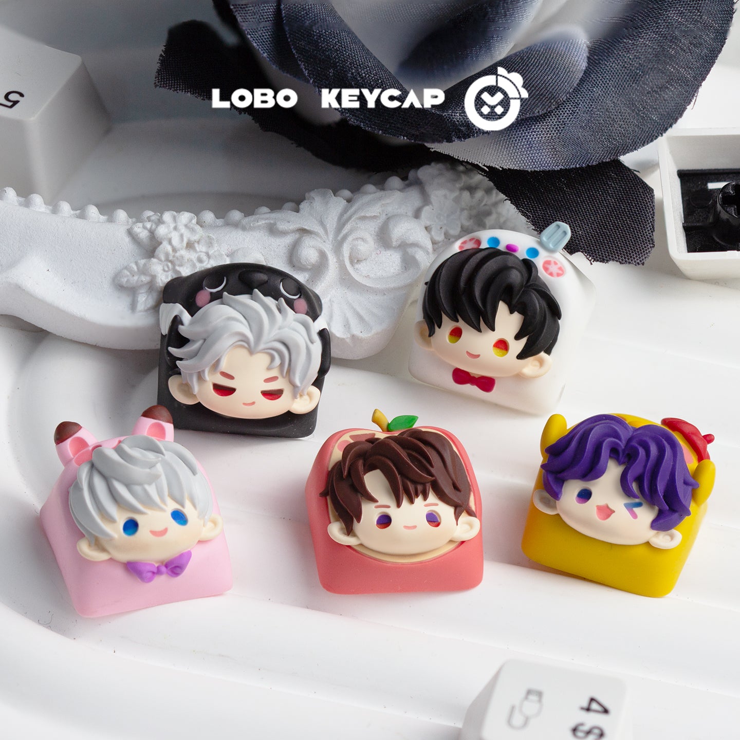 Love and Deepspace, Multi colored resin molded personalized keycaps, anime and gaming cultural peripheral products, resin decorative keycaps
