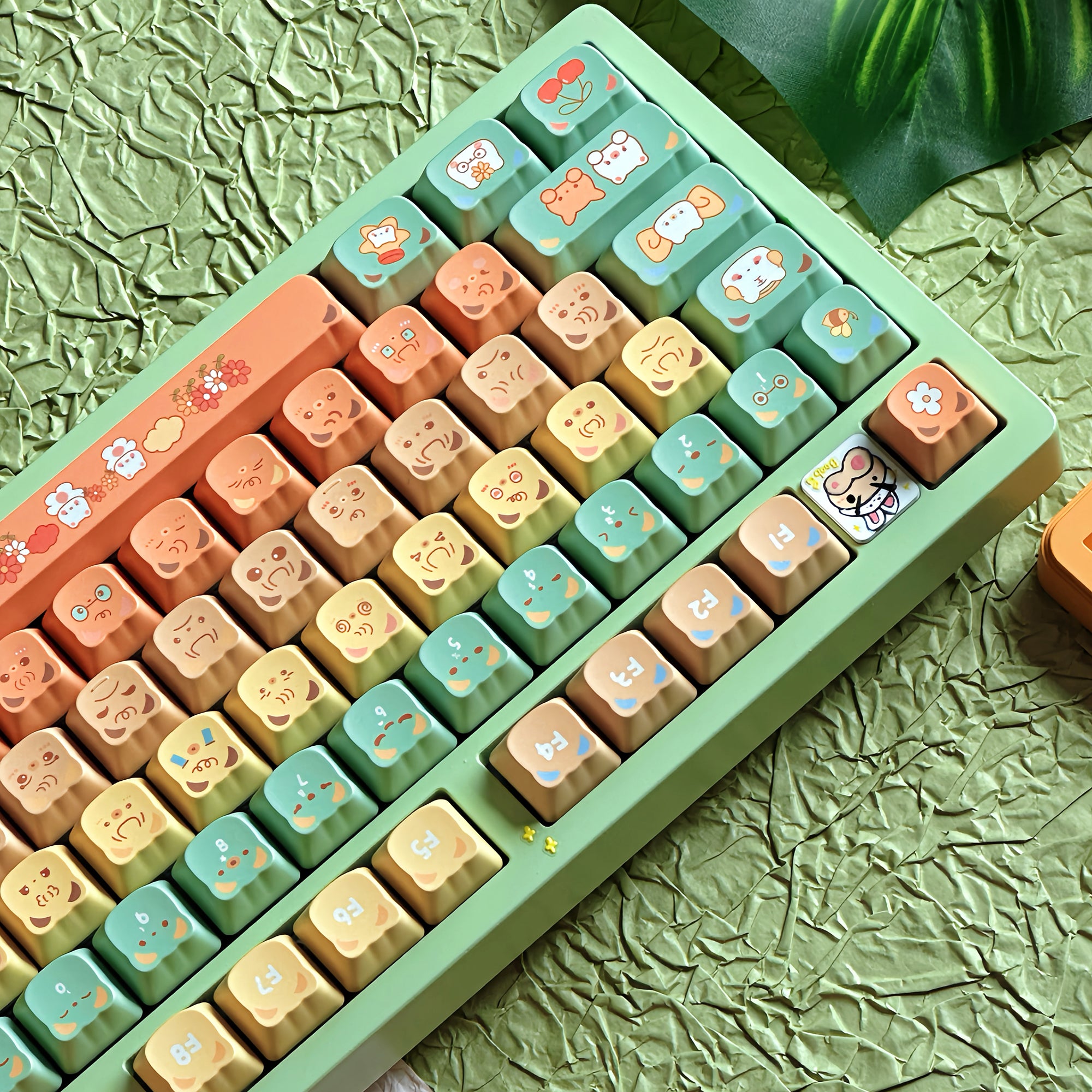 Orange Bear, Bear Ear Key Cap PBT Mechanical Keyboard Key Cap Original PDA High Girl Cute Personalized Key Cap Set