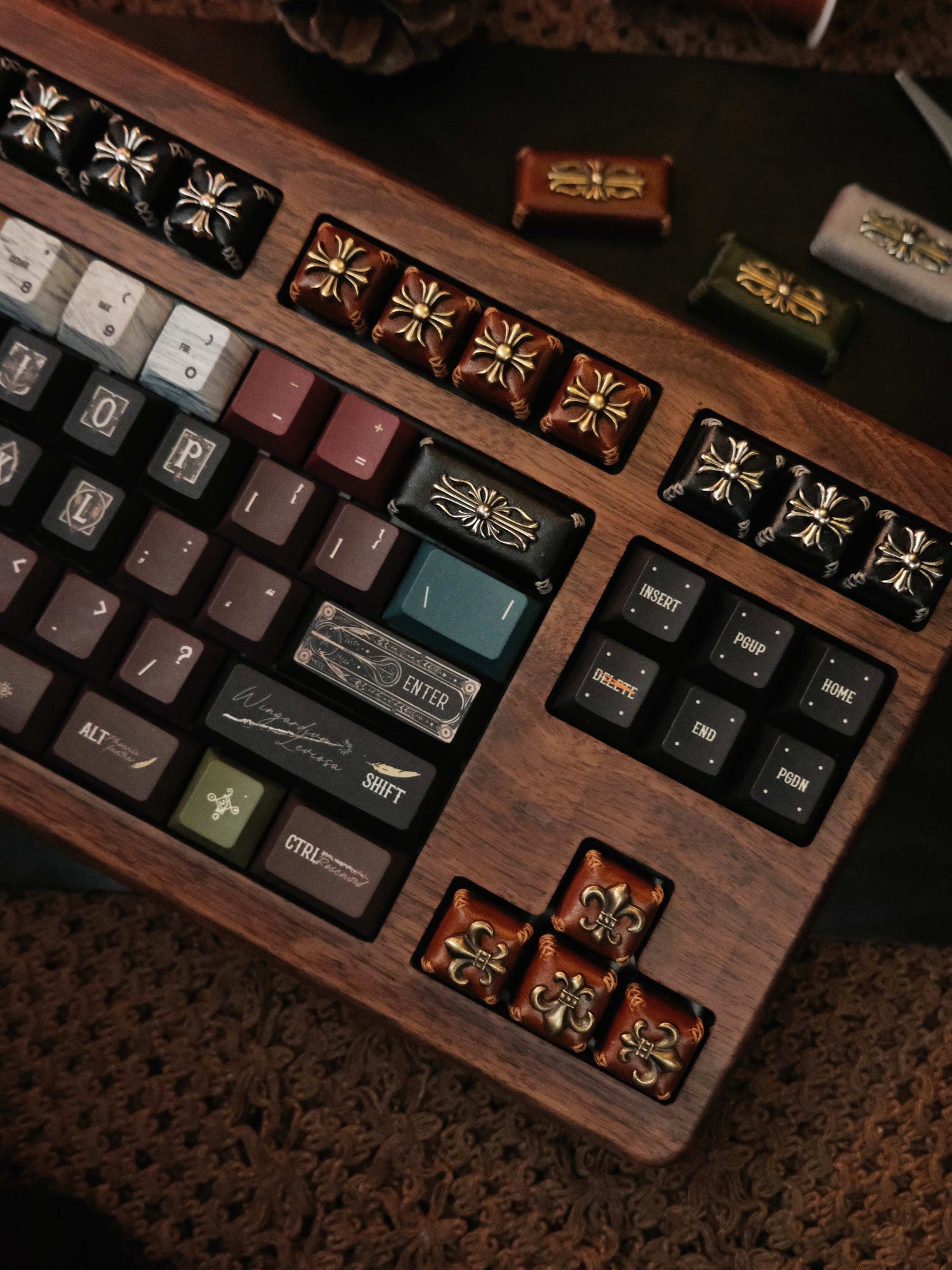 Leather sewing, resin base, Chrome Hearts, Retro style 2U backspace key personalized keycap, mechanical keyboard decorative keycap