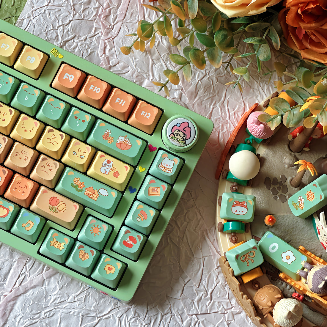 Orange Bear, Bear Ear Key Cap PBT Mechanical Keyboard Key Cap Original PDA High Girl Cute Personalized Key Cap Set