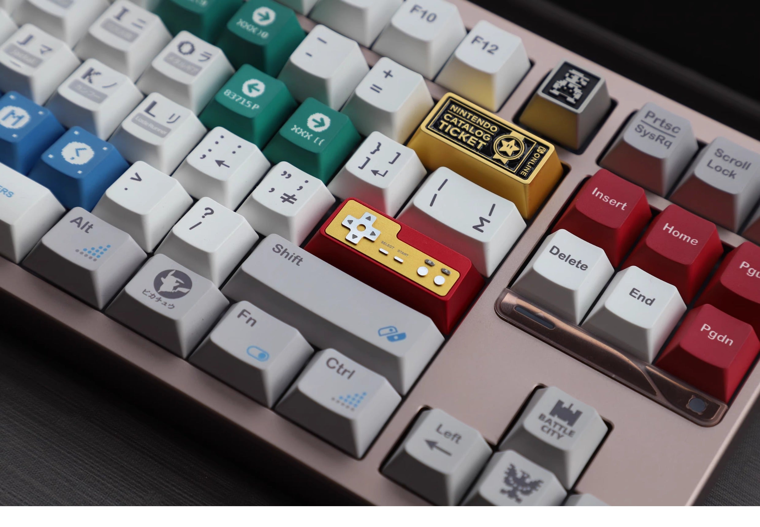 Metal die-cast, 2.25U red and white FC game console controller, mechanical keyboard cap, anodized metal keycap