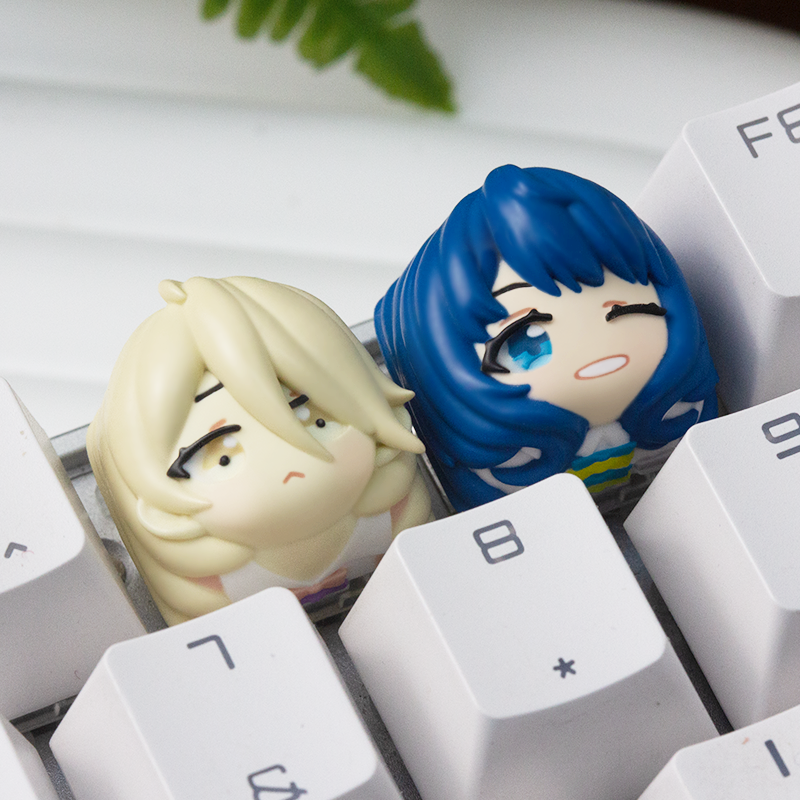 too many losing heroines!, Multi colored resin molded character keycaps, personalized keycaps, mechanical keyboard decorative keycaps