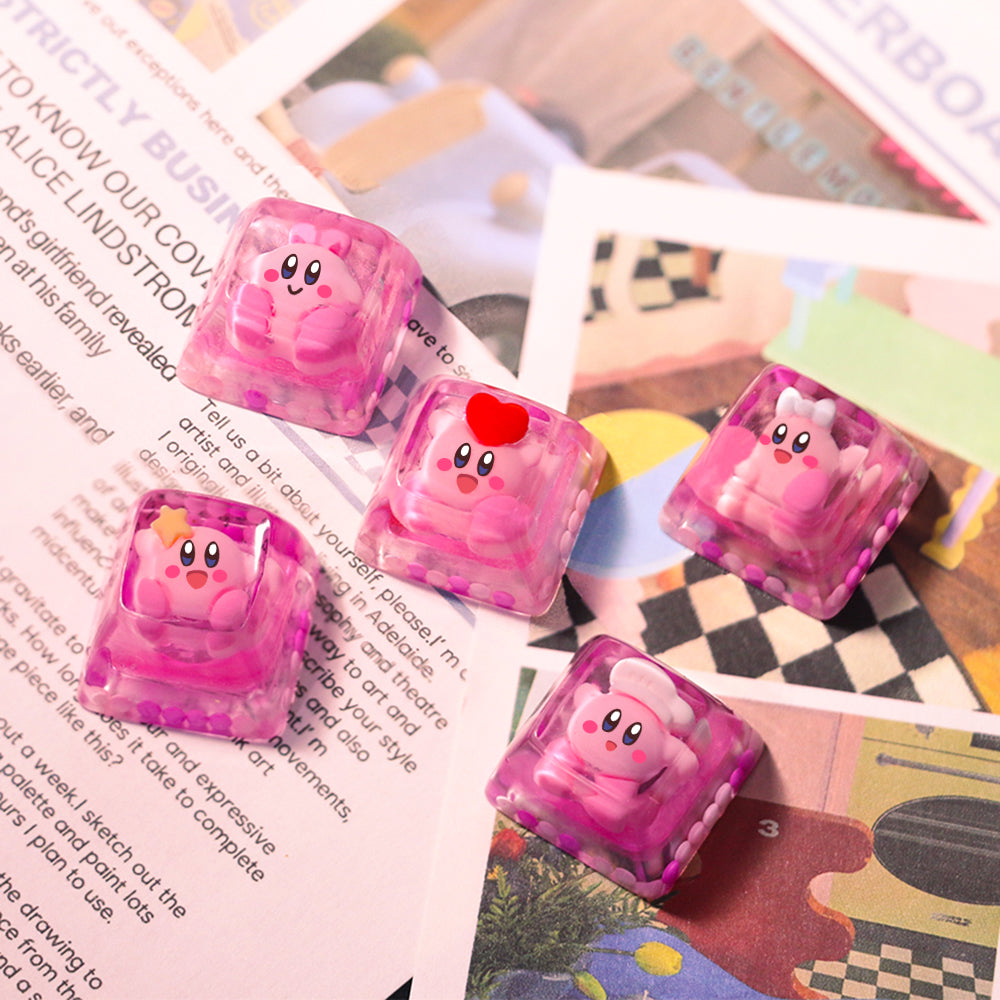 Kirby, Crystal drops of glue material encapsulated resin personalized keycaps, anime, gaming, cultural and creative handmade keycaps