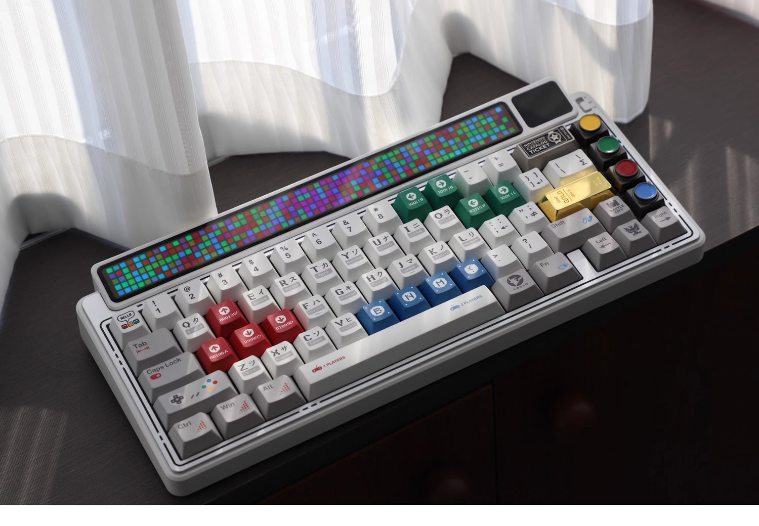 4-color buttons, personalized keycaps for traffic and green light buttons, metal material keycaps for buttons.