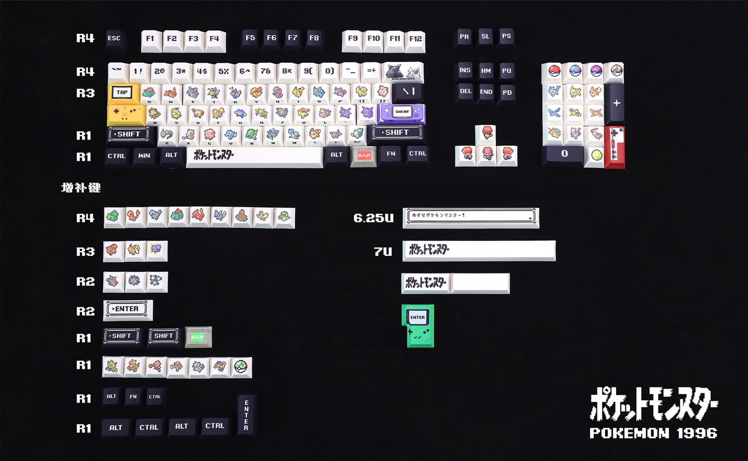 Pok é mon Theme Set Personalized Keycaps, Cute Pixel Style Mechanical Keyboard Cap PBT Five sided Heat Sublimation Original Factory Height