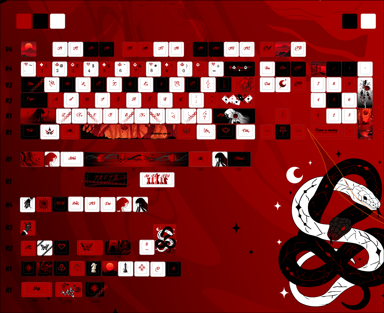 Double Girl Theme PBT Five sided Heat Sublimation Red and Black Personalized Keycap Set