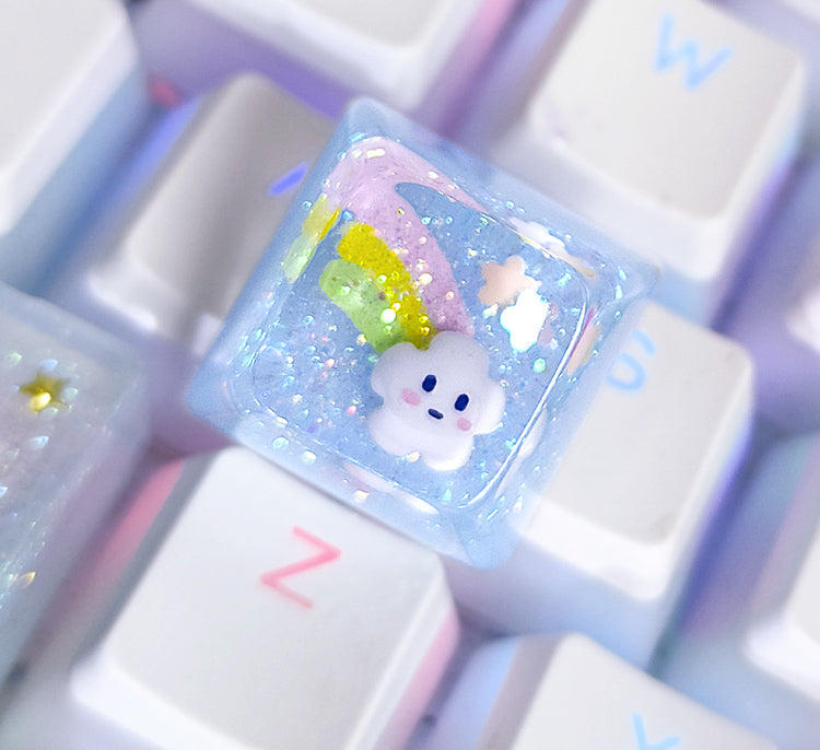 Smiling clouds, resin drip keycaps, personalized keycaps, decorative keycaps