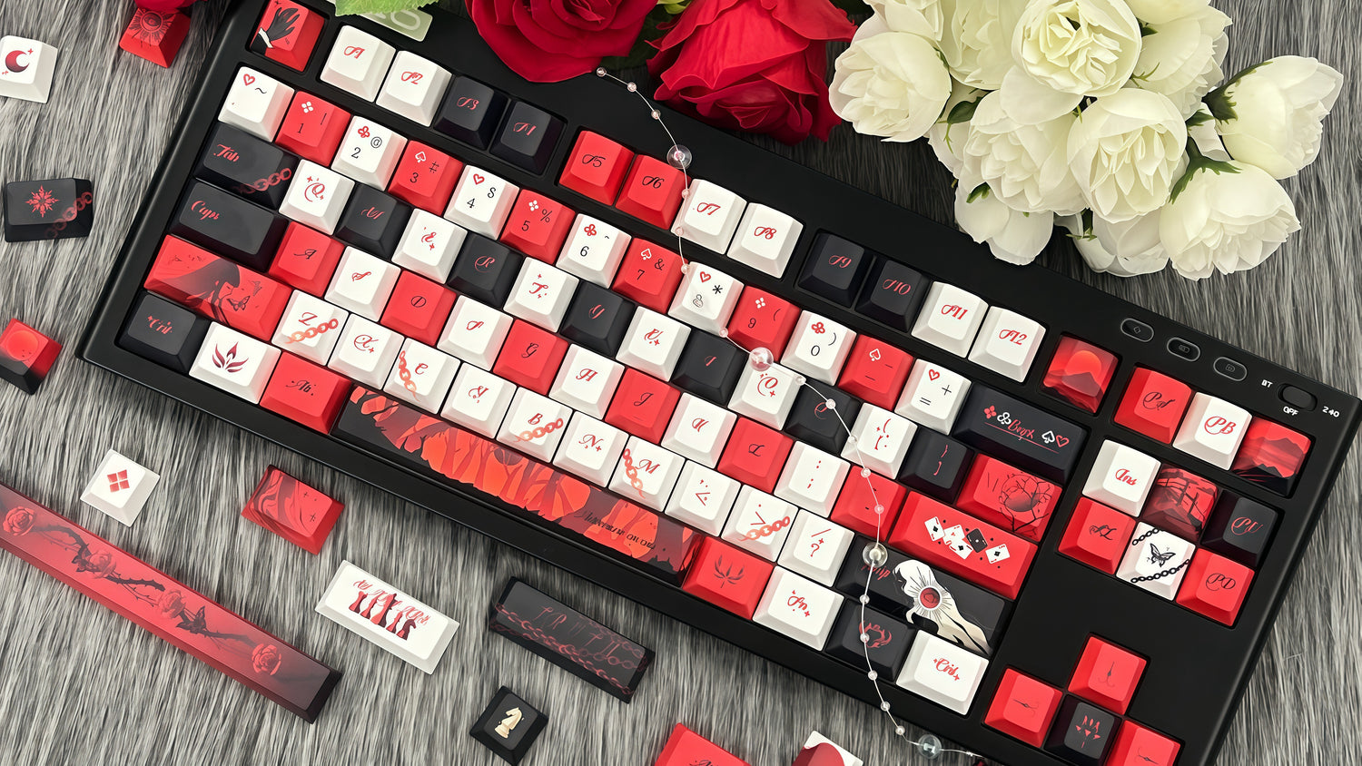 Double Girl Theme PBT Five sided Heat Sublimation Red and Black Personalized Keycap Set