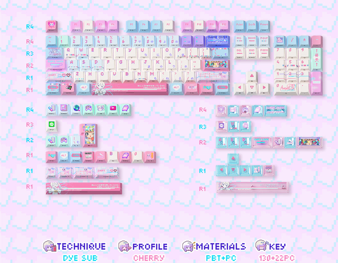 NEEDY GIRL OVERDOSE Theme Keycaps PBT+PC Thermal Sublimation Craftsmanship Personalized Keycap Set Pink Series Keycaps, Anime Game Theme Decorative Keycaps