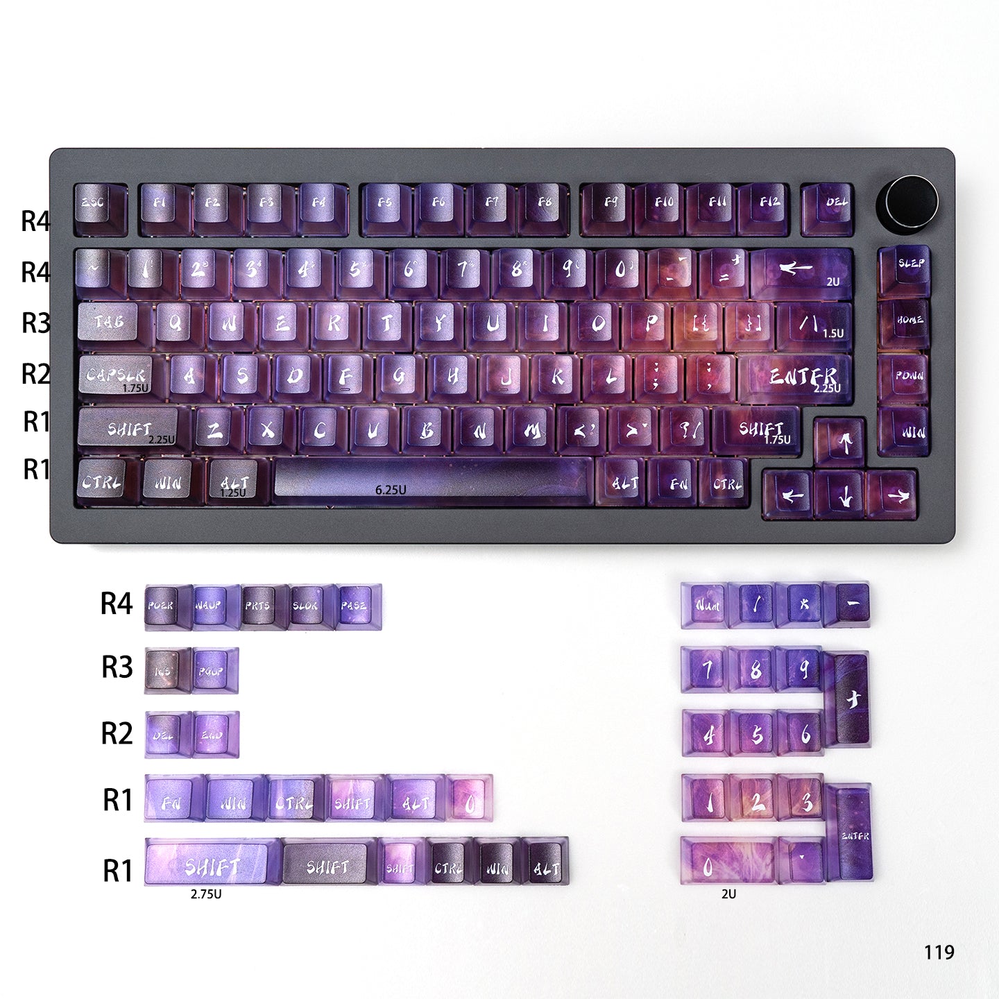 Dreamy Gradient Dyeing Series 5-sided Mist Transparent, Mechanical Keyboard Keycaps, PBT Original Factory Height