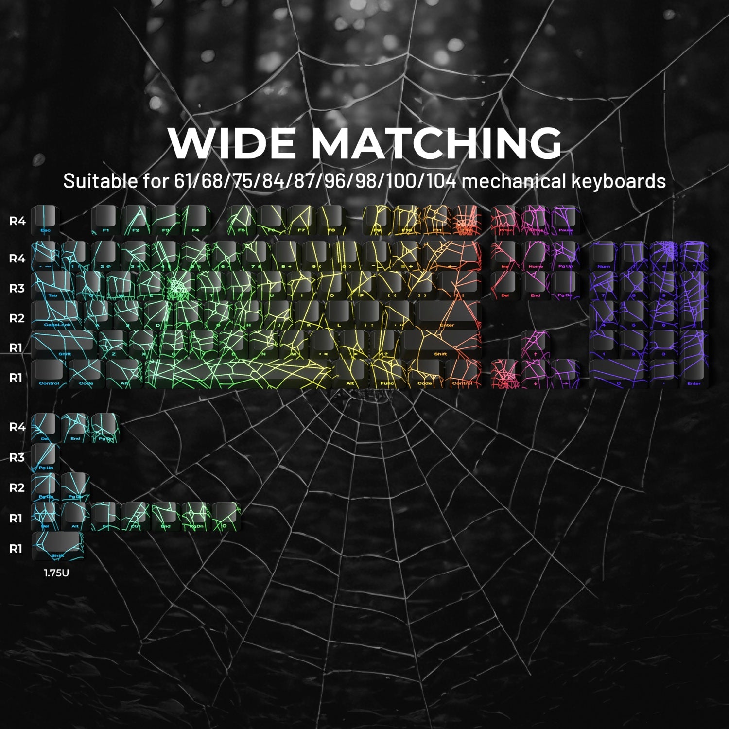 Translucent design spider web keycap side engraving translucent customized keycap IMD process kit keycap