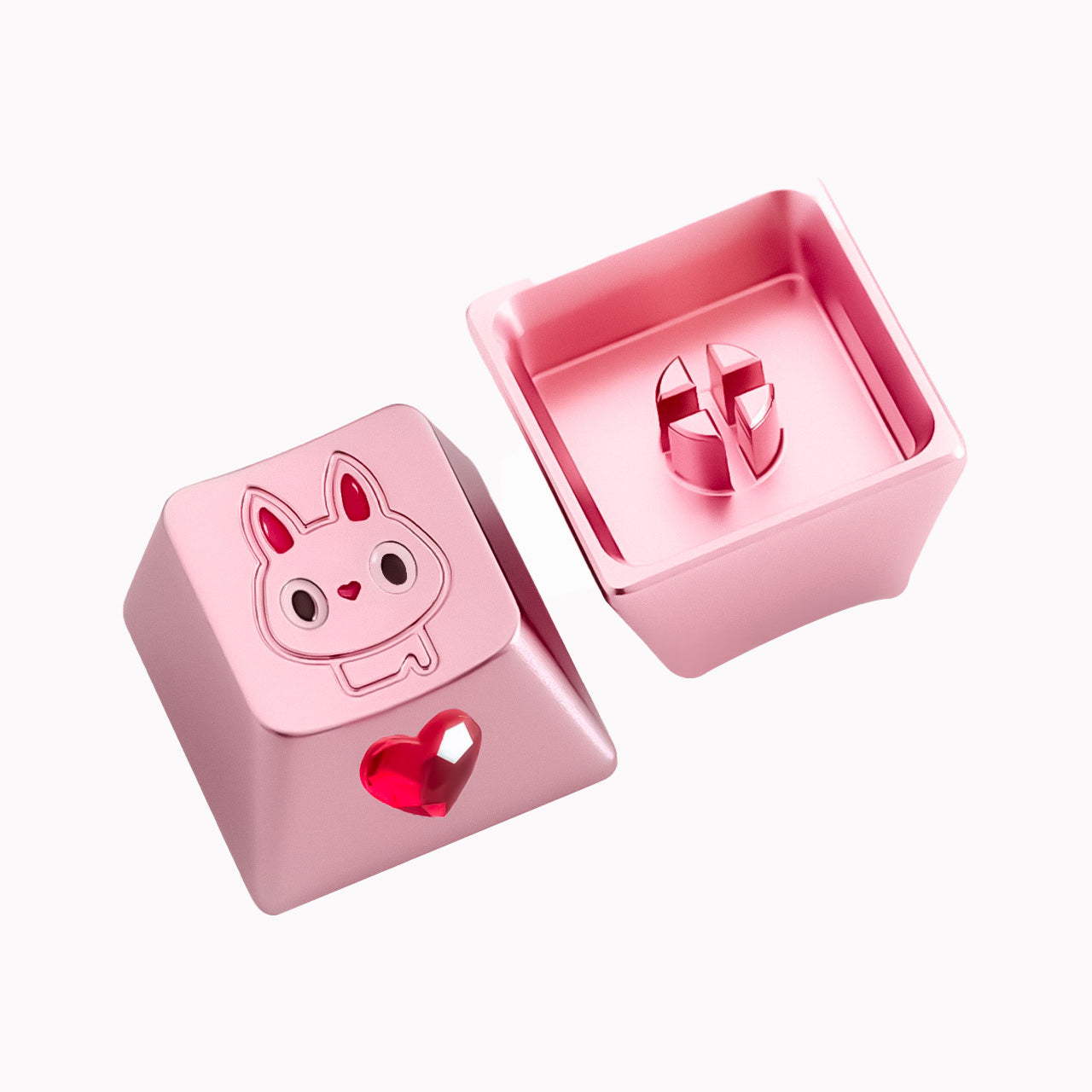 Love Rabbit, aluminum alloy 6063 metal anode personalized keycap keycap, cute style diamond inlaid ruby decoration keycap.