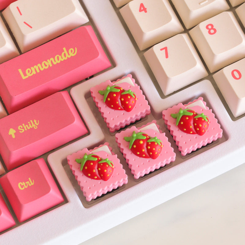 Strawberry Biscuit Keycaps, Gourmet Personalized Keycaps, Customized Mechanical Keycaps, Handmade Creative Artissankeycaps