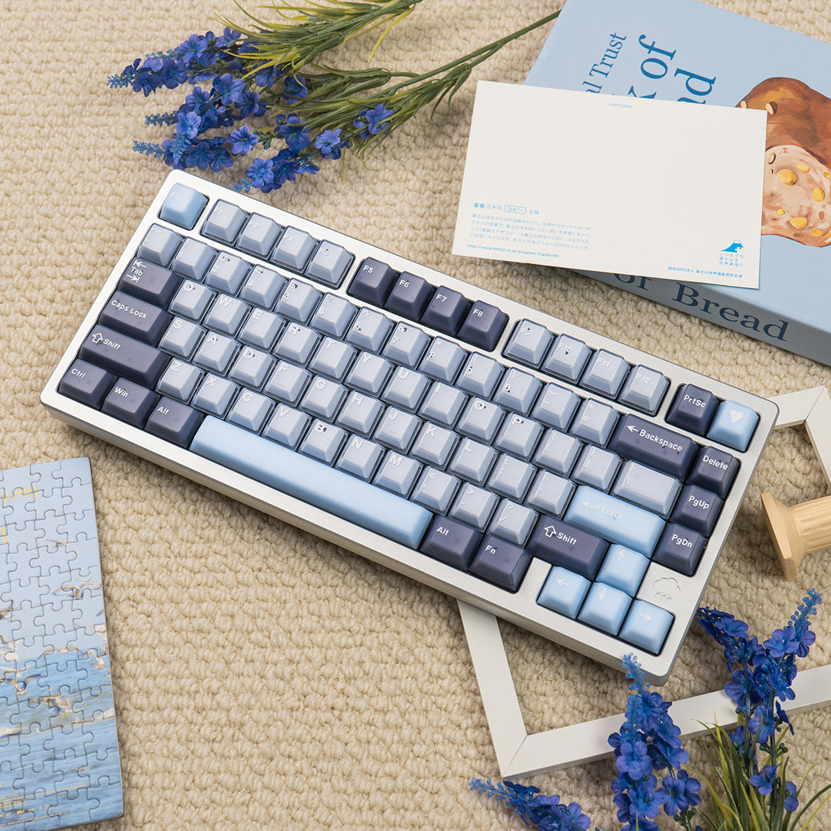 Blue coconut bubble semi transparent mechanical keyboard keycap complete set PBT+PC transparent factory height