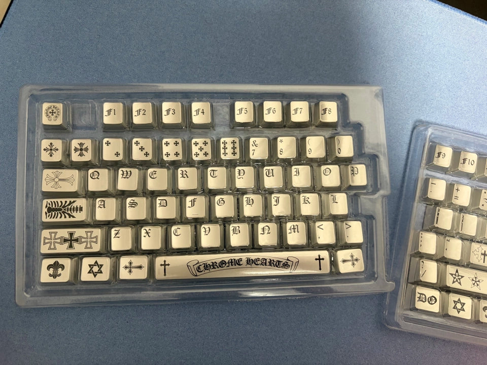 Chrome Hearts Crystal Jelly Keycaps, PC High Transparency Keycaps Transparent Theme Mechanical Keyboard Specific Keycaps, Fashion Trend Personalized Keycap Set