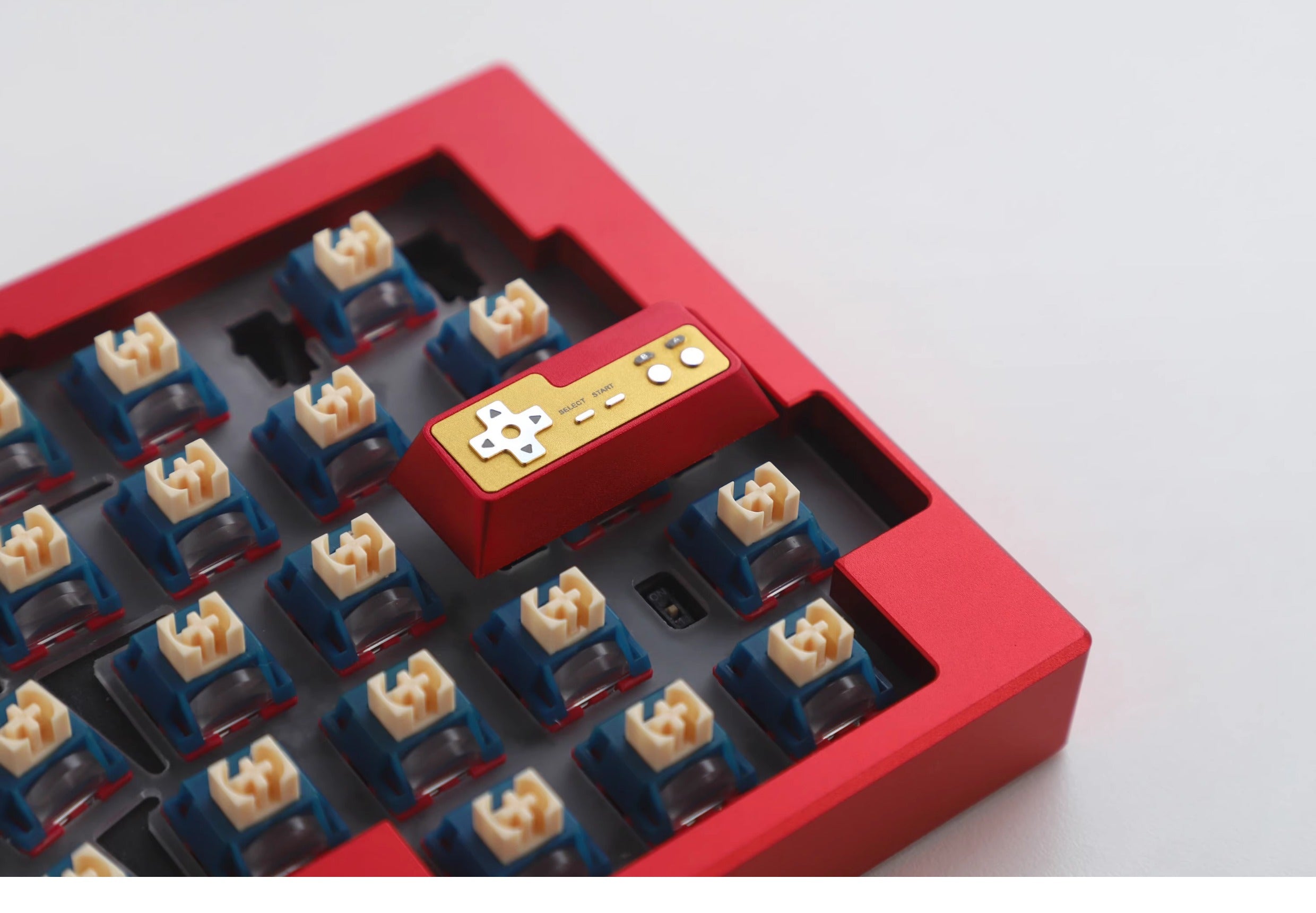 Metal die-cast, 2.25U red and white FC game console controller, mechanical keyboard cap, anodized metal keycap