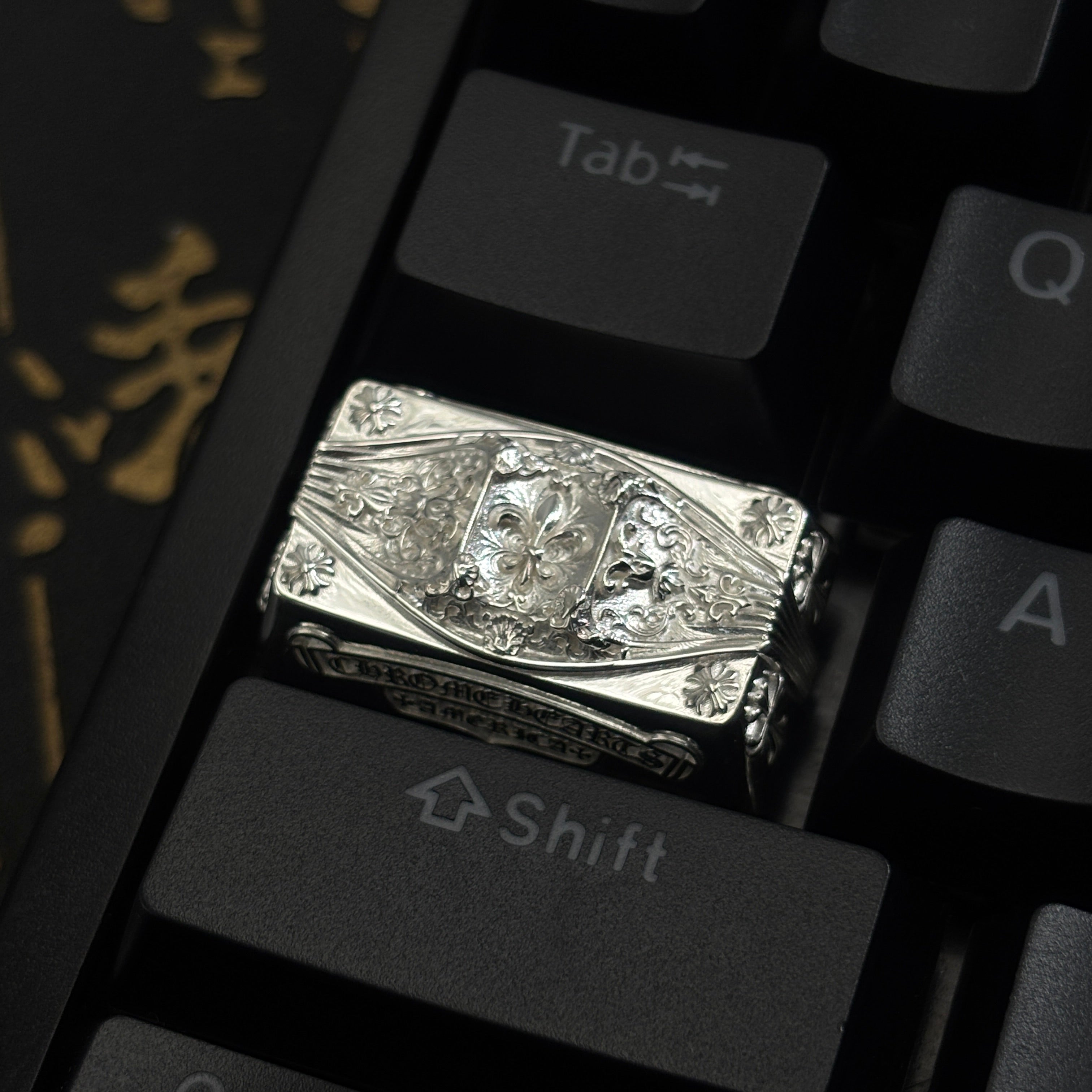 Chrome Hearts style, full keyboard key positions, 925 sterling silver custom trendy cultural keycaps, fashionable and personalized artistic decorative keycaps.