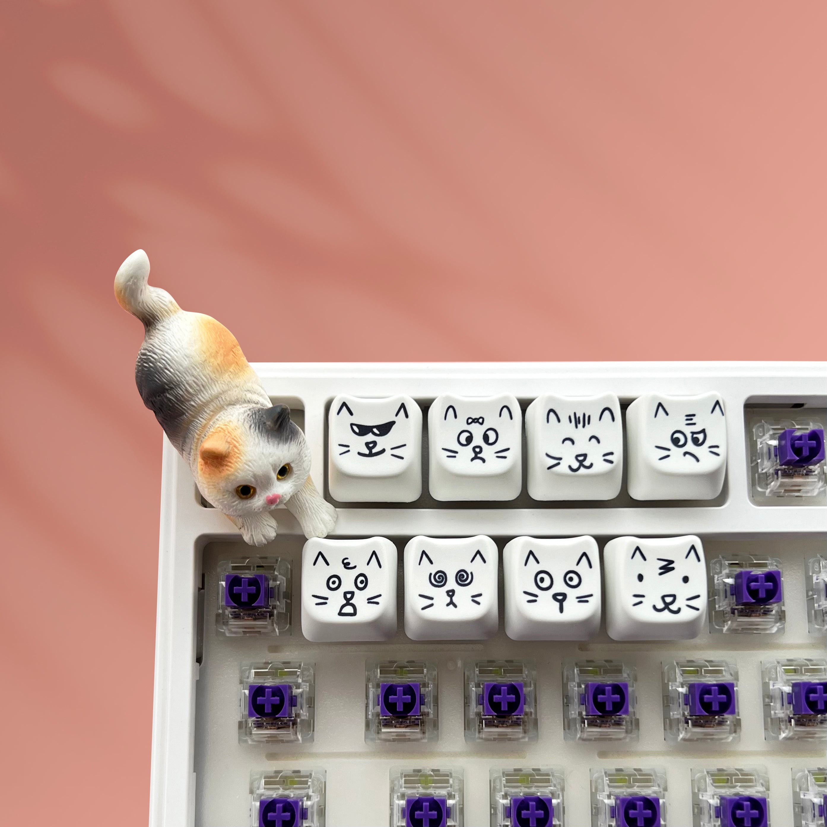 Cute cat 8-key emoji, heat sublimated PTB material, personalized keycap.