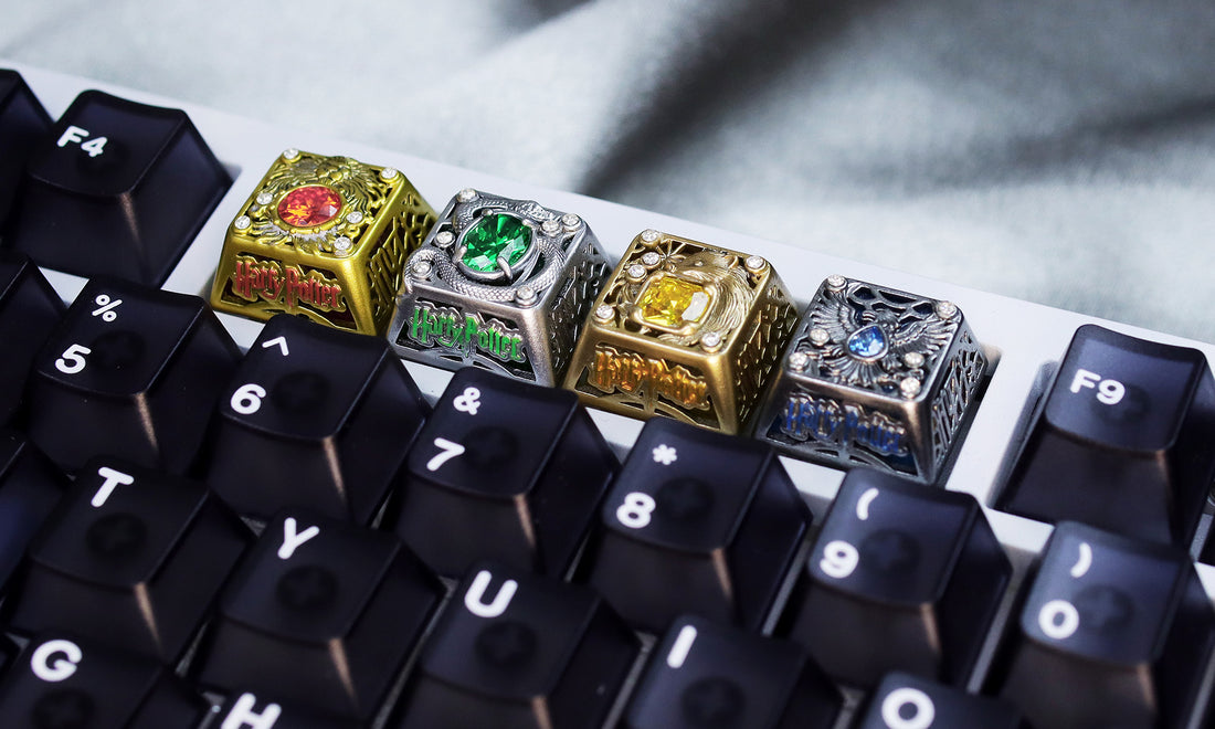 Harry Potter themed jewelry, metal translucent art, personalized keycaps, metal gemstone ornate decorative keycaps