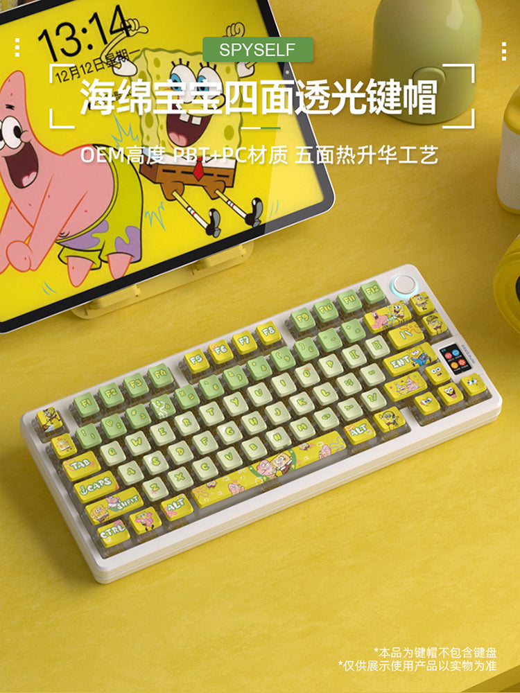 SpongeBob SquarePants Four sided Transparent PBT Thermal Sublimation Transparent Transparent Keycaps Customized OEM Height Keycaps