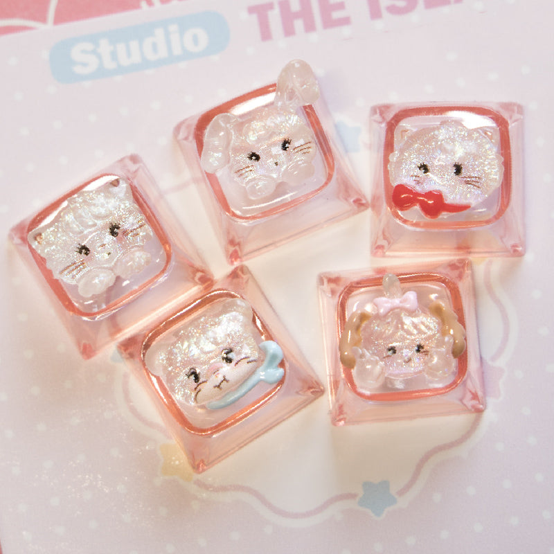 Mikko Transparent Keycaps Customized Fine Sparkling Pink Personalized Keycaps, Cute Pink Keyboard Decorative Keycaps