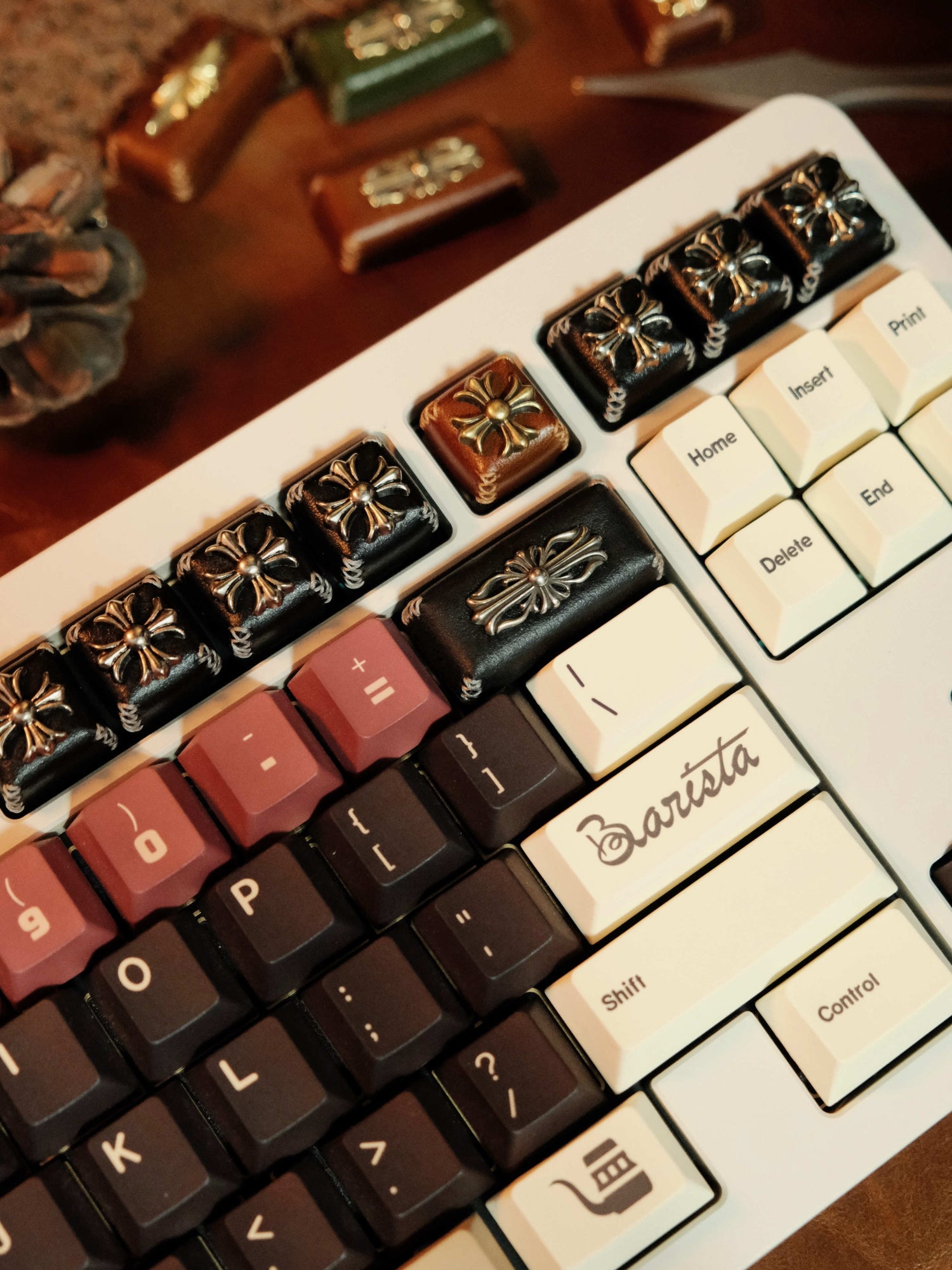 Leather sewing, resin base, Chrome Hearts, Retro style 2U backspace key personalized keycap, mechanical keyboard decorative keycap